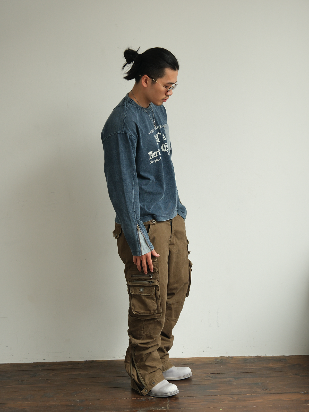 NEIGBORL Retro Multi-Pocket Distressed Straight-Leg Cargo Pants