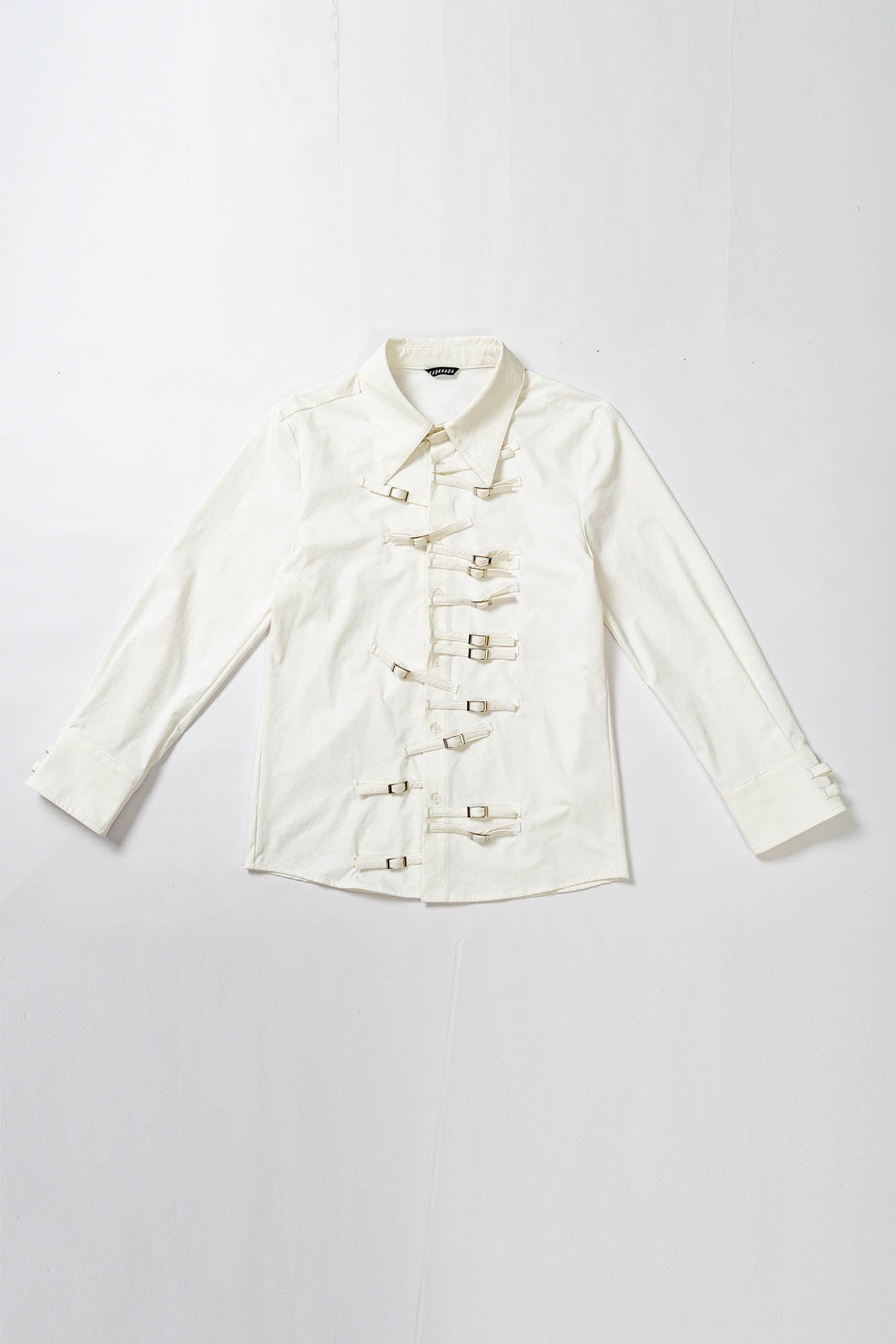 KADAKADA Asymmetrical Multi-Buckle Tailored Fit Shirt, premium urban and streetwear designers apparel on PROJECTISR.com, KADAKADA