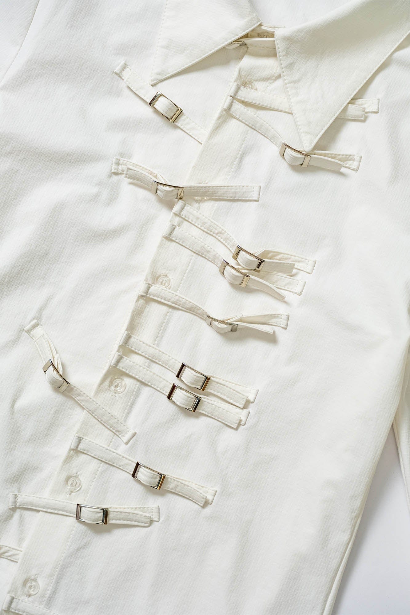 KADAKADA Asymmetrical Multi-Buckle Tailored Fit Shirt, premium urban and streetwear designers apparel on PROJECTISR.com, KADAKADA