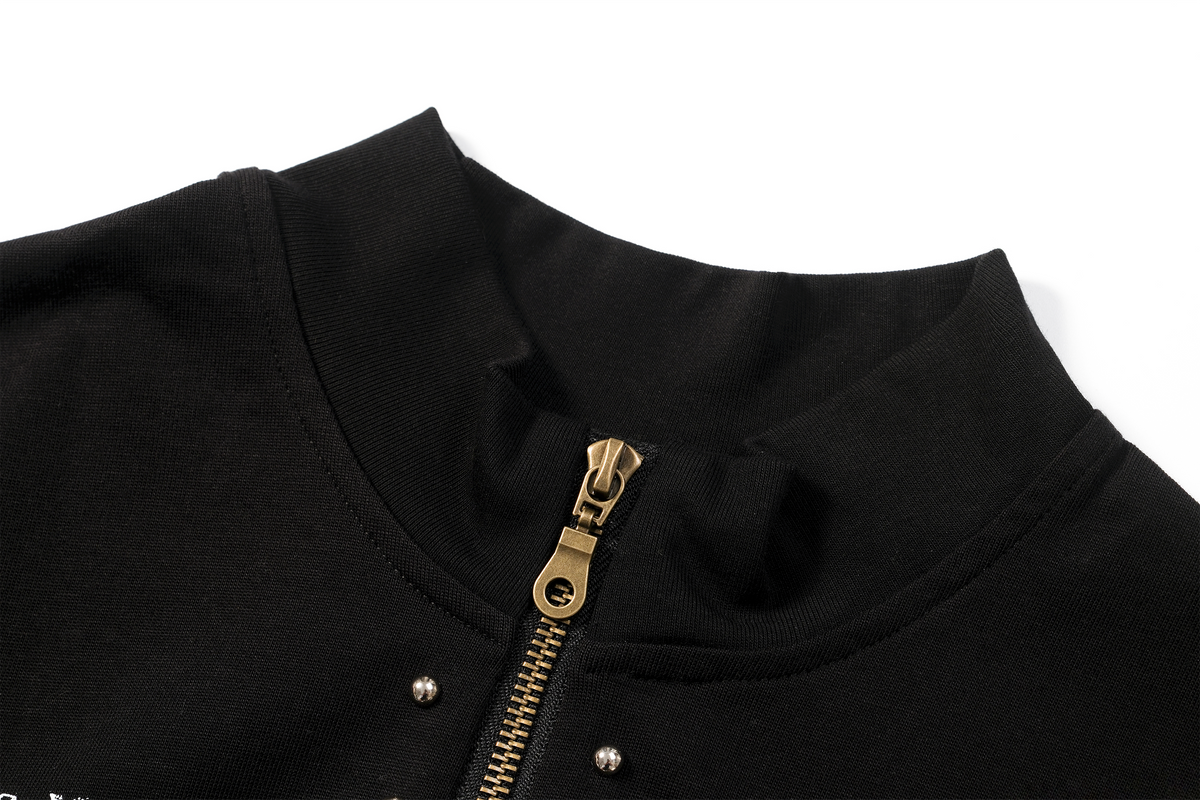 DREAM BAND Punk Note Graphic Stand-Collar Fitted T-Shirt