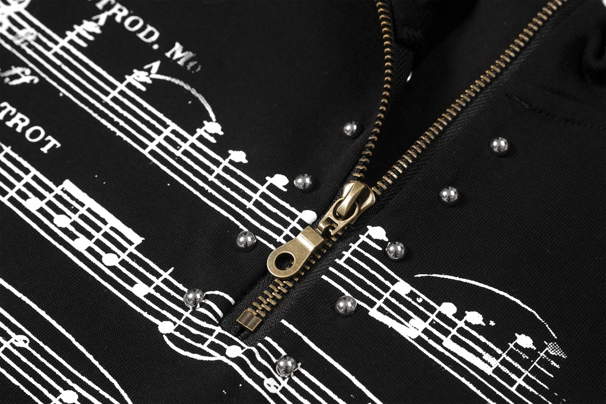 DREAM BAND Punk Note Graphic Stand-Collar Fitted T-Shirt