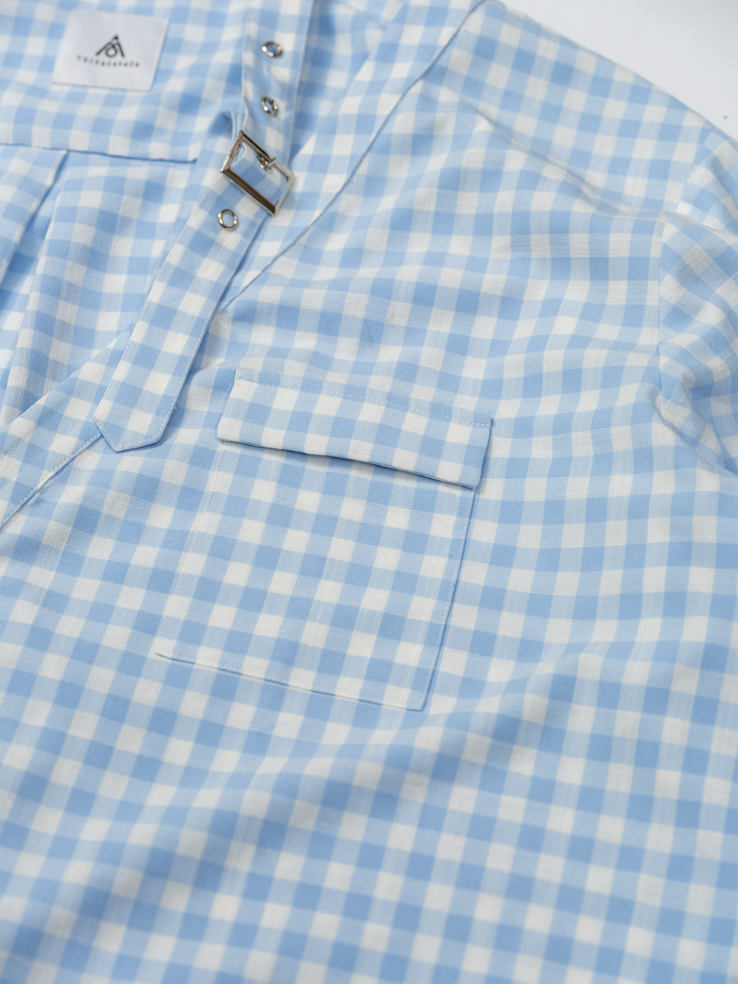 KADAKADA Gingham V-Neck Tie-Strap Oversized Shirt, premium urban and streetwear designers apparel on PROJECTISR.com, KADAKADA