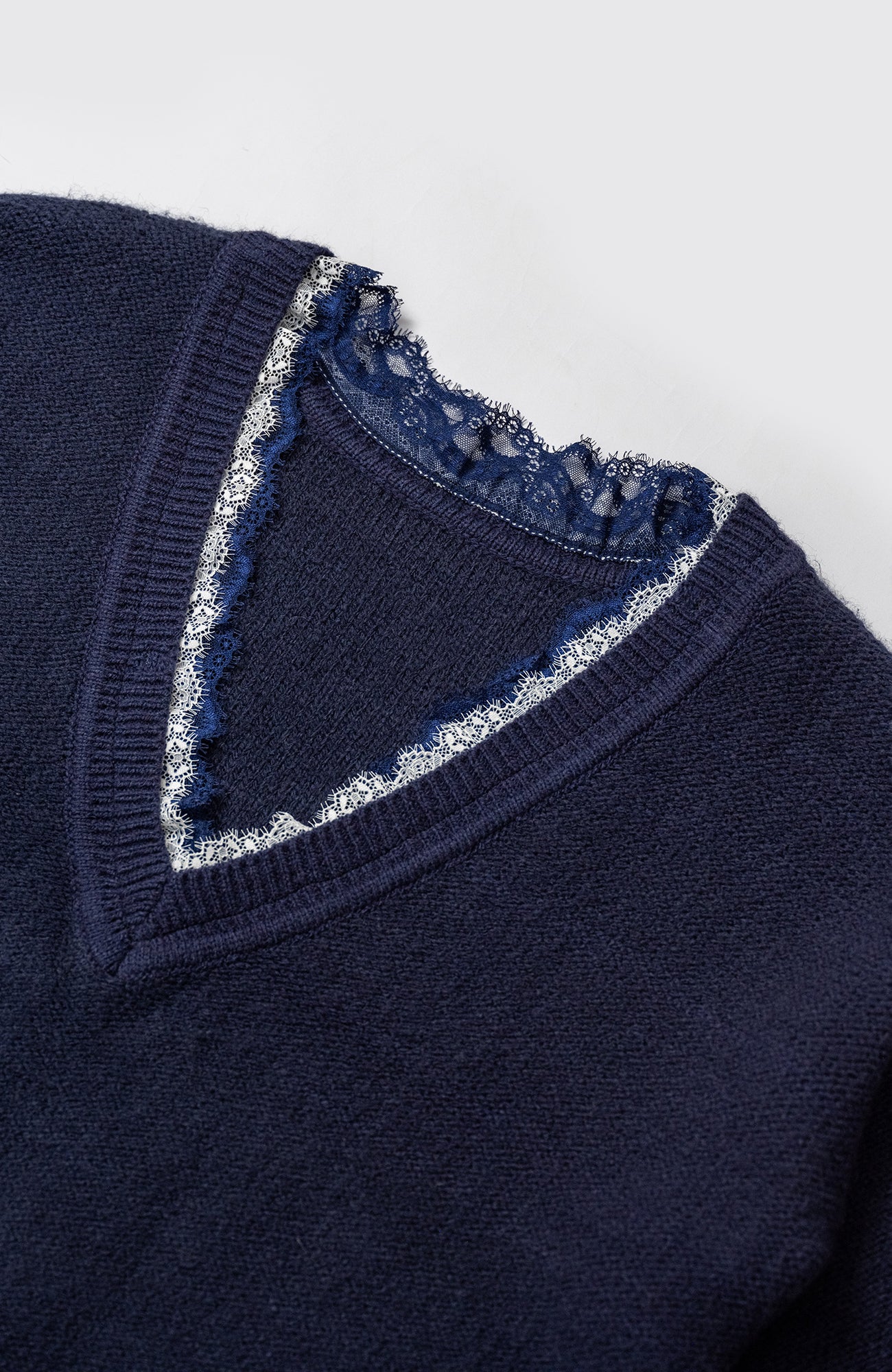 KADAKADA Lace-Neck Distressed Oversized Sweater