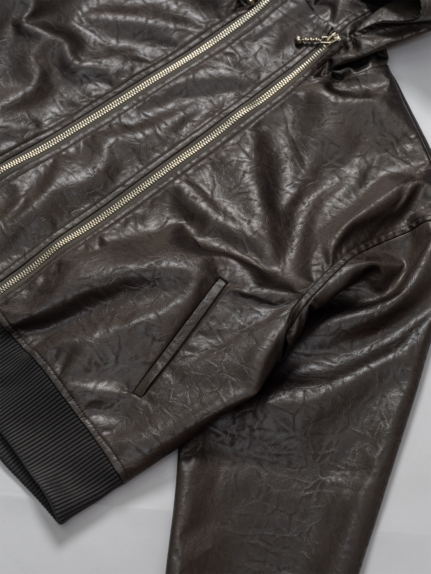 KADAKADA Faux Leather Dual-Zipper Hooded Jacket