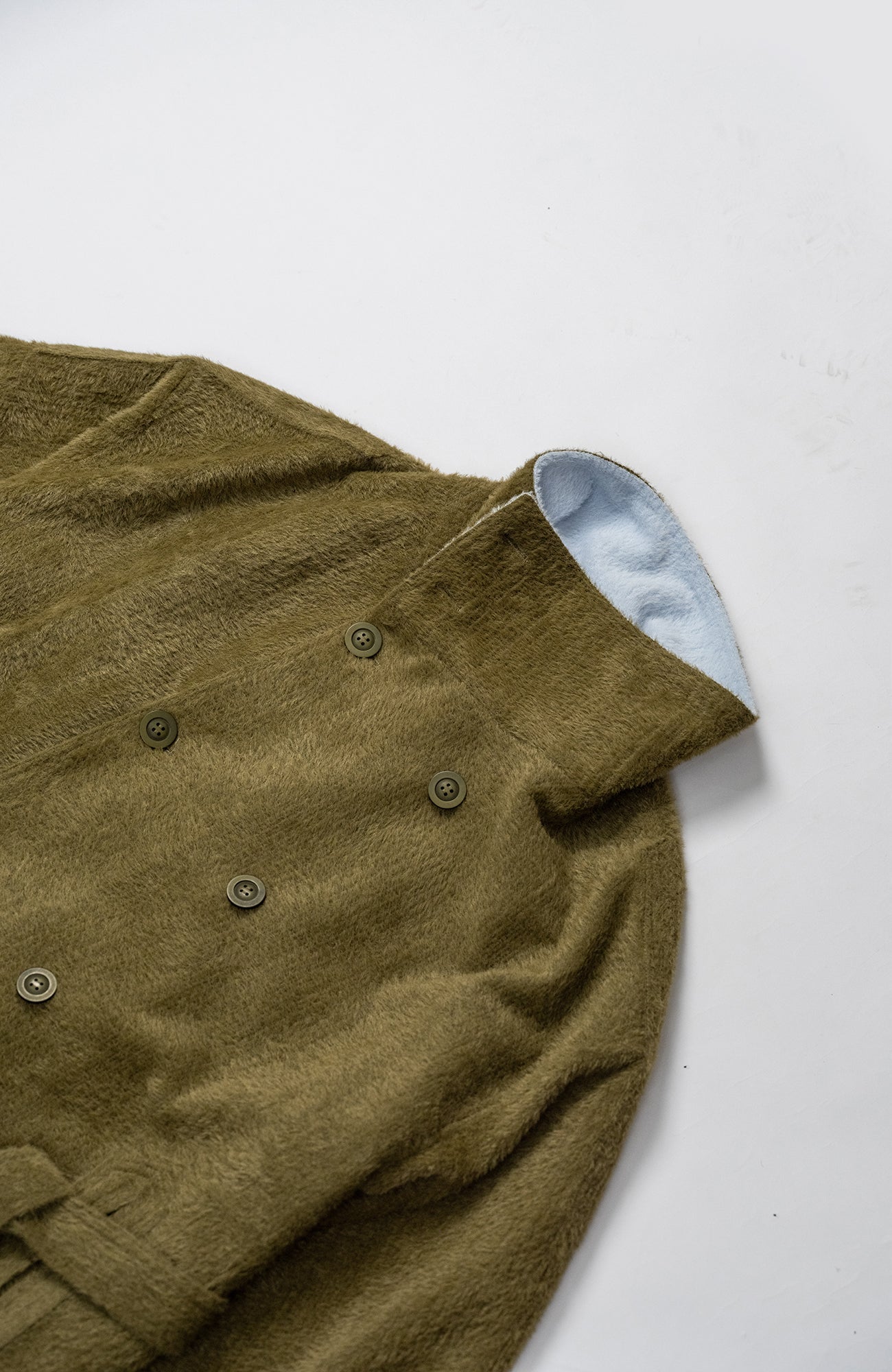 KADAKADA Double-Breasted Contrast Fuzzy Collar Overcoat