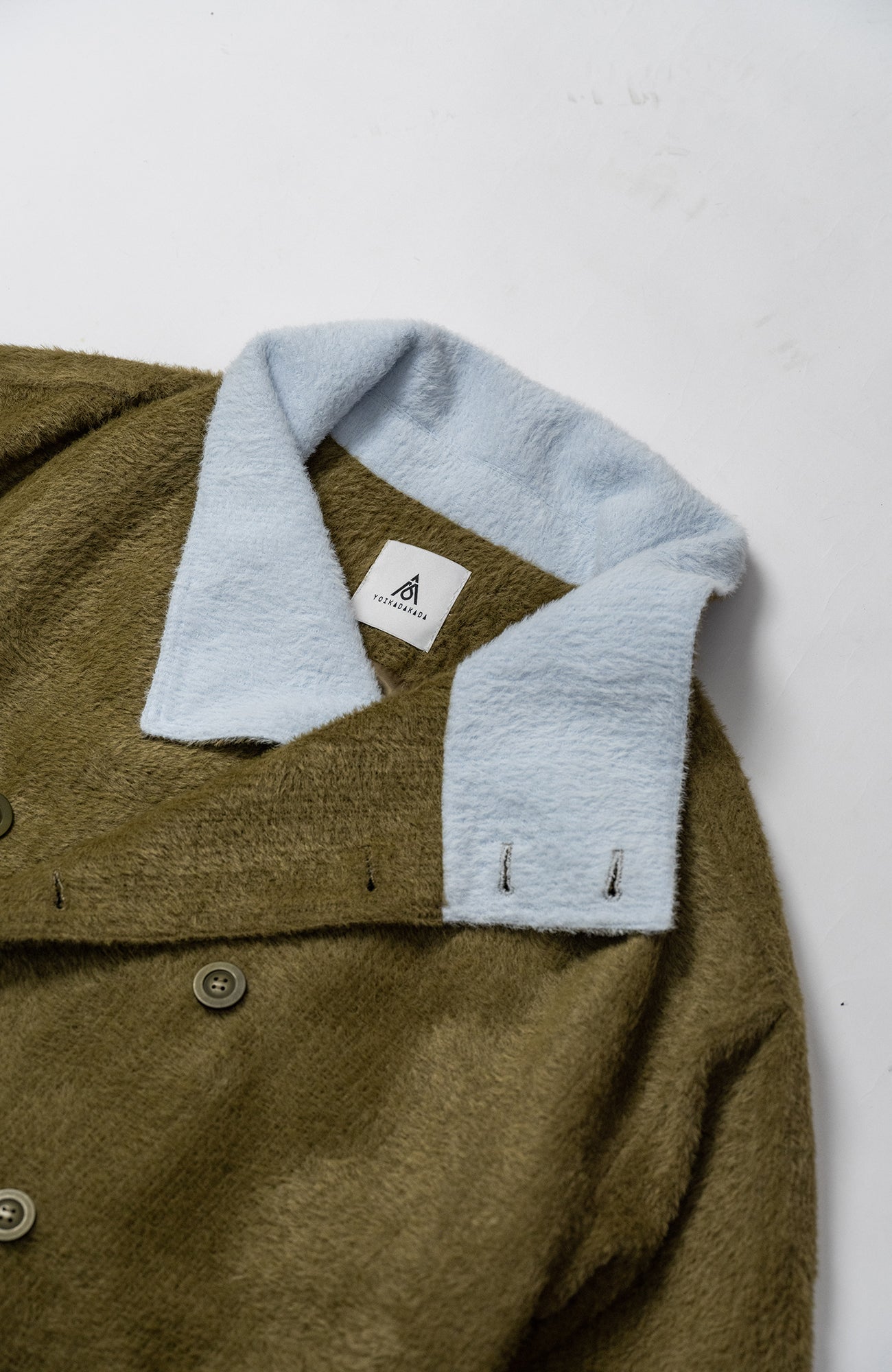 KADAKADA Double-Breasted Contrast Fuzzy Collar Overcoat