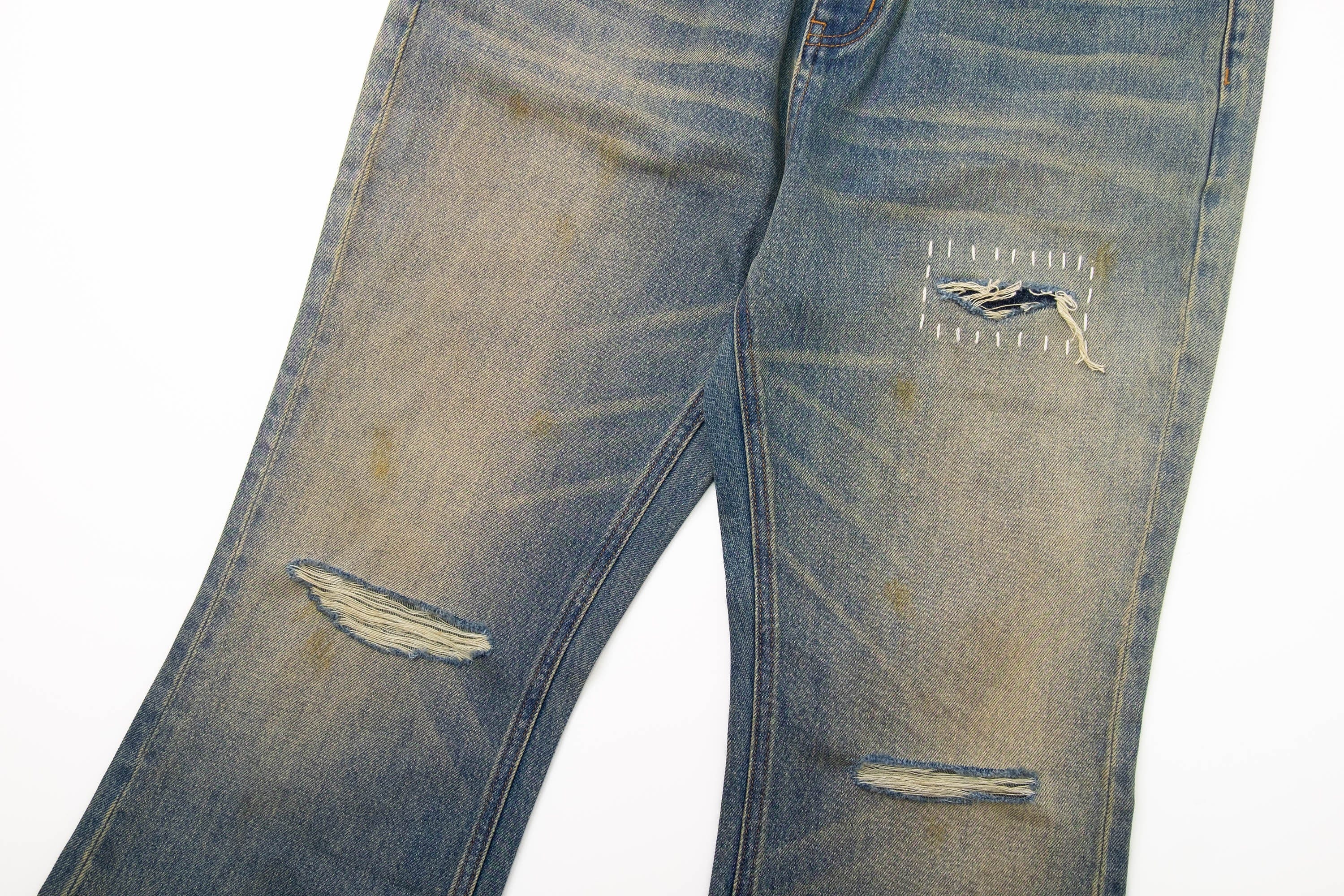 IN EXISTENCE Distressed Cut-Out Oversized Jeans, premium urban and streetwear designers apparel on PROJECTISR.com, IN EXISTENCE