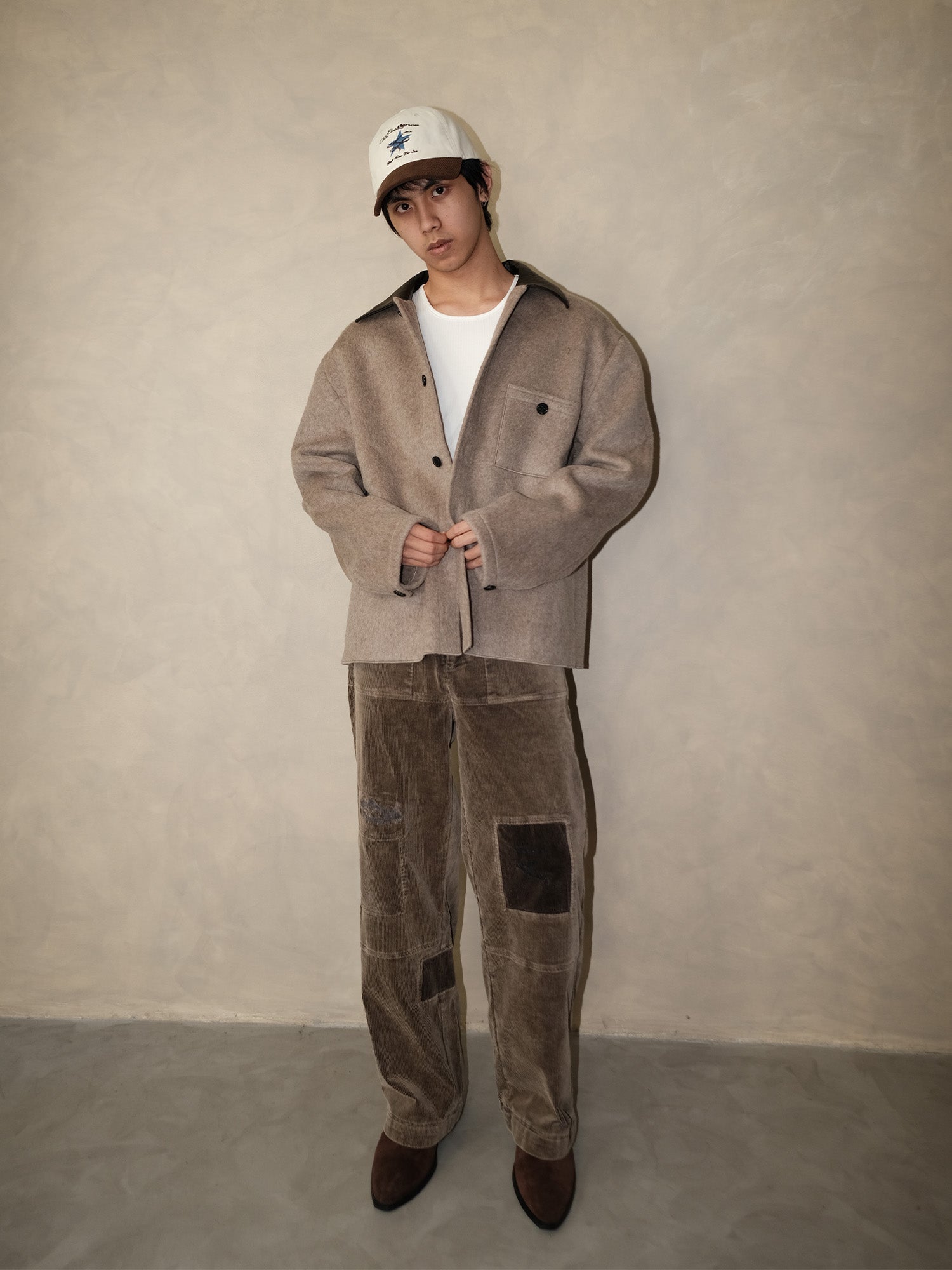 IN EXISTENCE Distressed Corduroy Patched Embroidered Pants