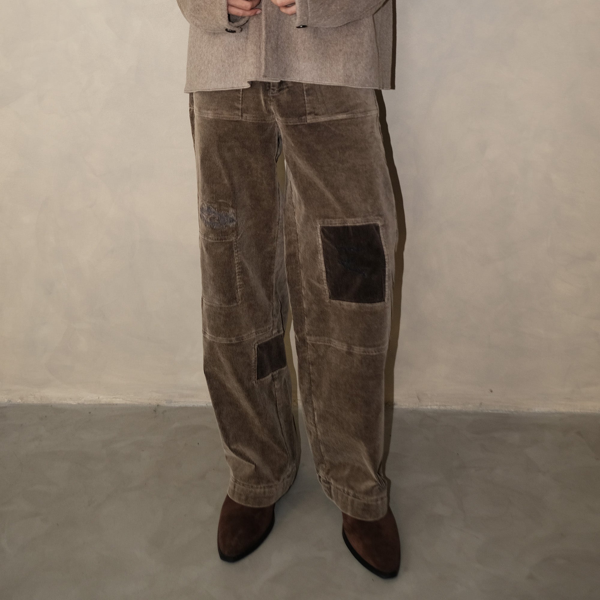 IN EXISTENCE Distressed Corduroy Patched Embroidered Pants