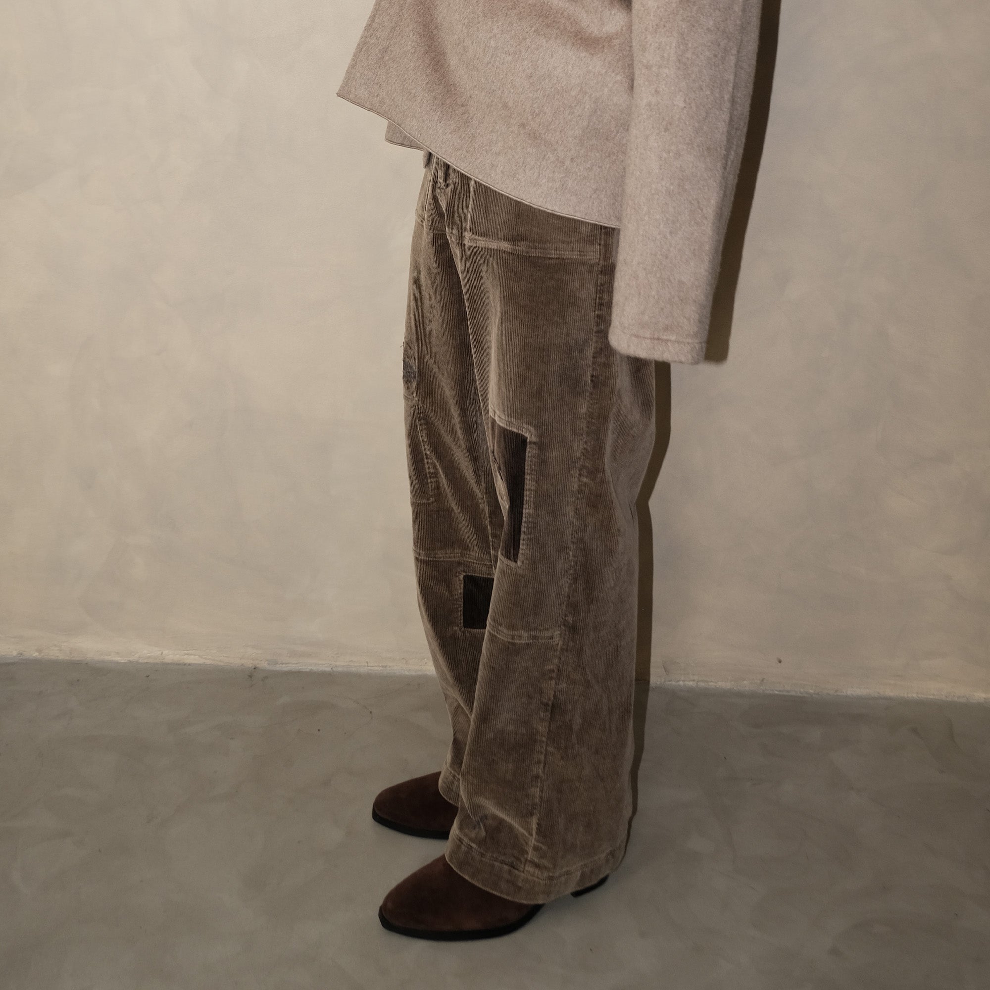 IN EXISTENCE Distressed Corduroy Patched Embroidered Pants