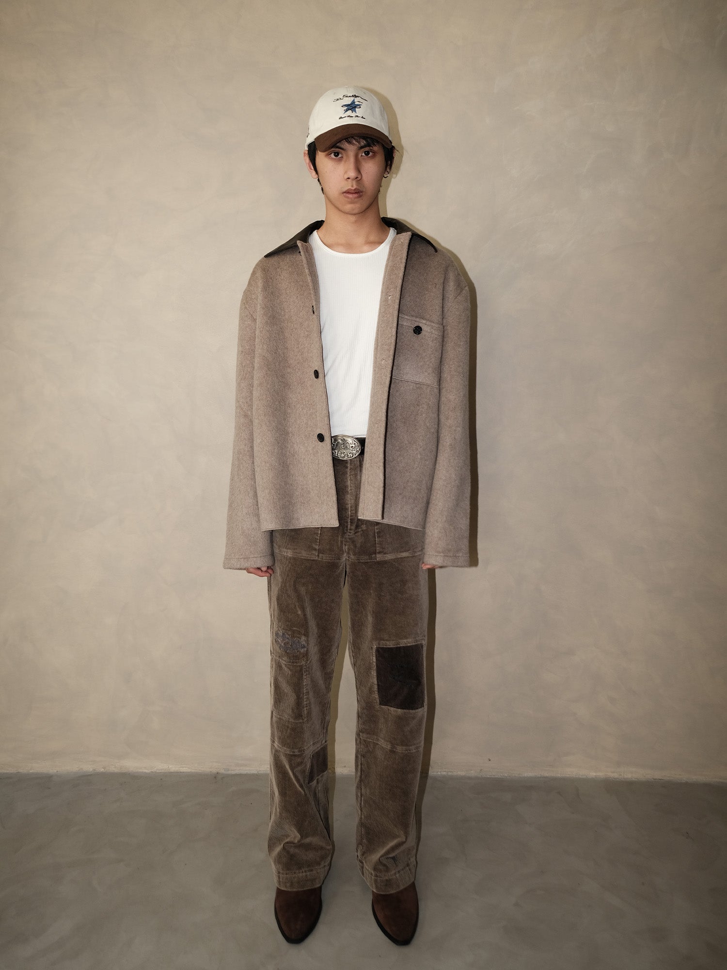 IN EXISTENCE Distressed Corduroy Patched Embroidered Pants