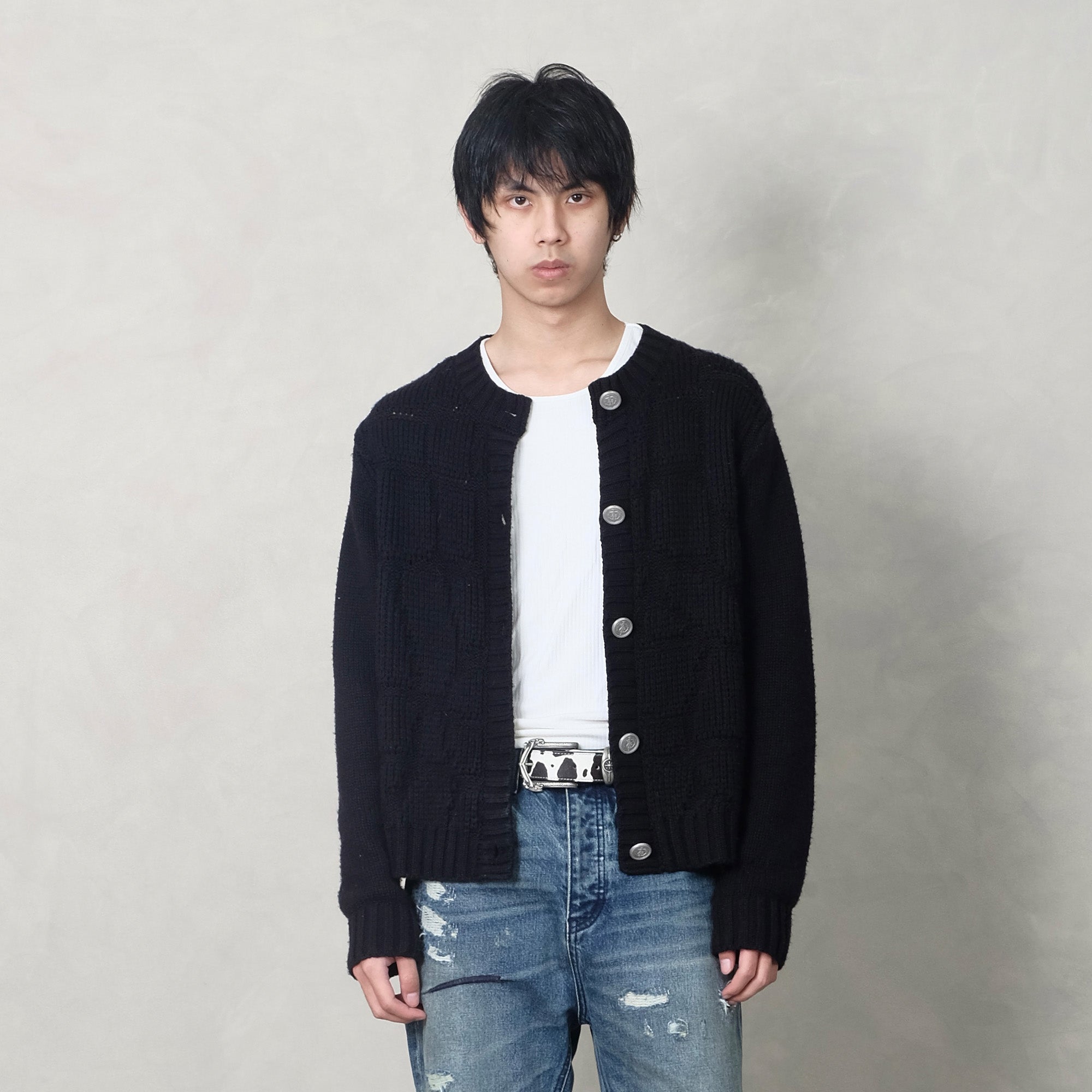 IN EXISTENCE Wool-Blend Snake Scale Jacquard Cardigan