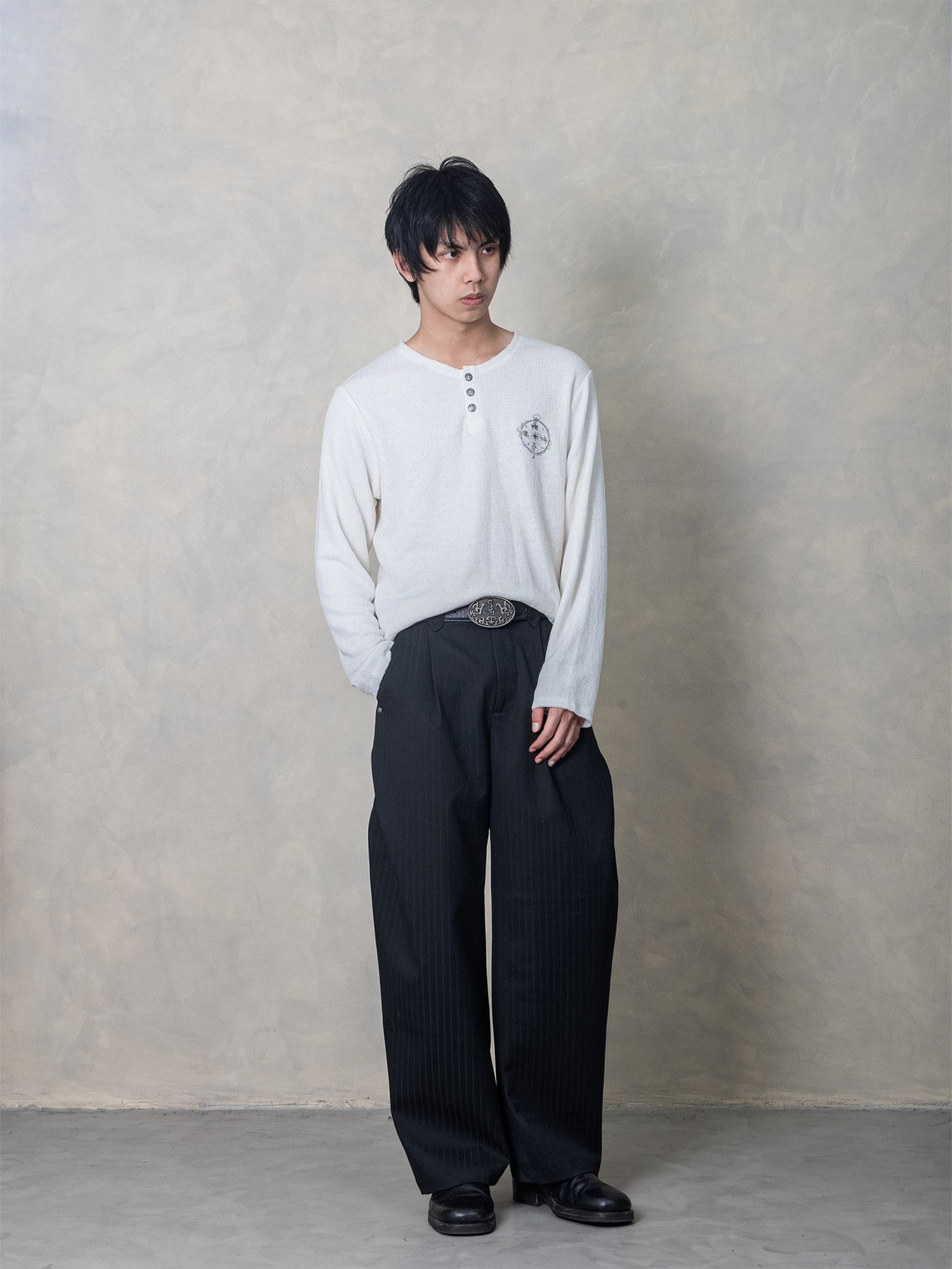 IN EXISTENCE Raw Hem Henley Long-Sleeve Tee