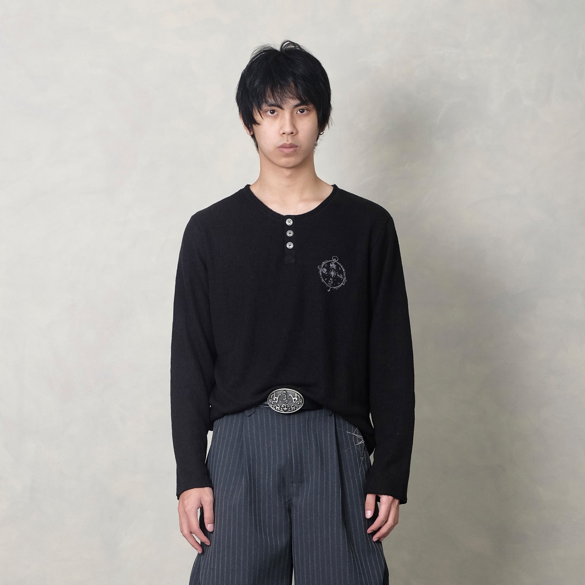 IN EXISTENCE Raw Hem Henley Long-Sleeve Tee