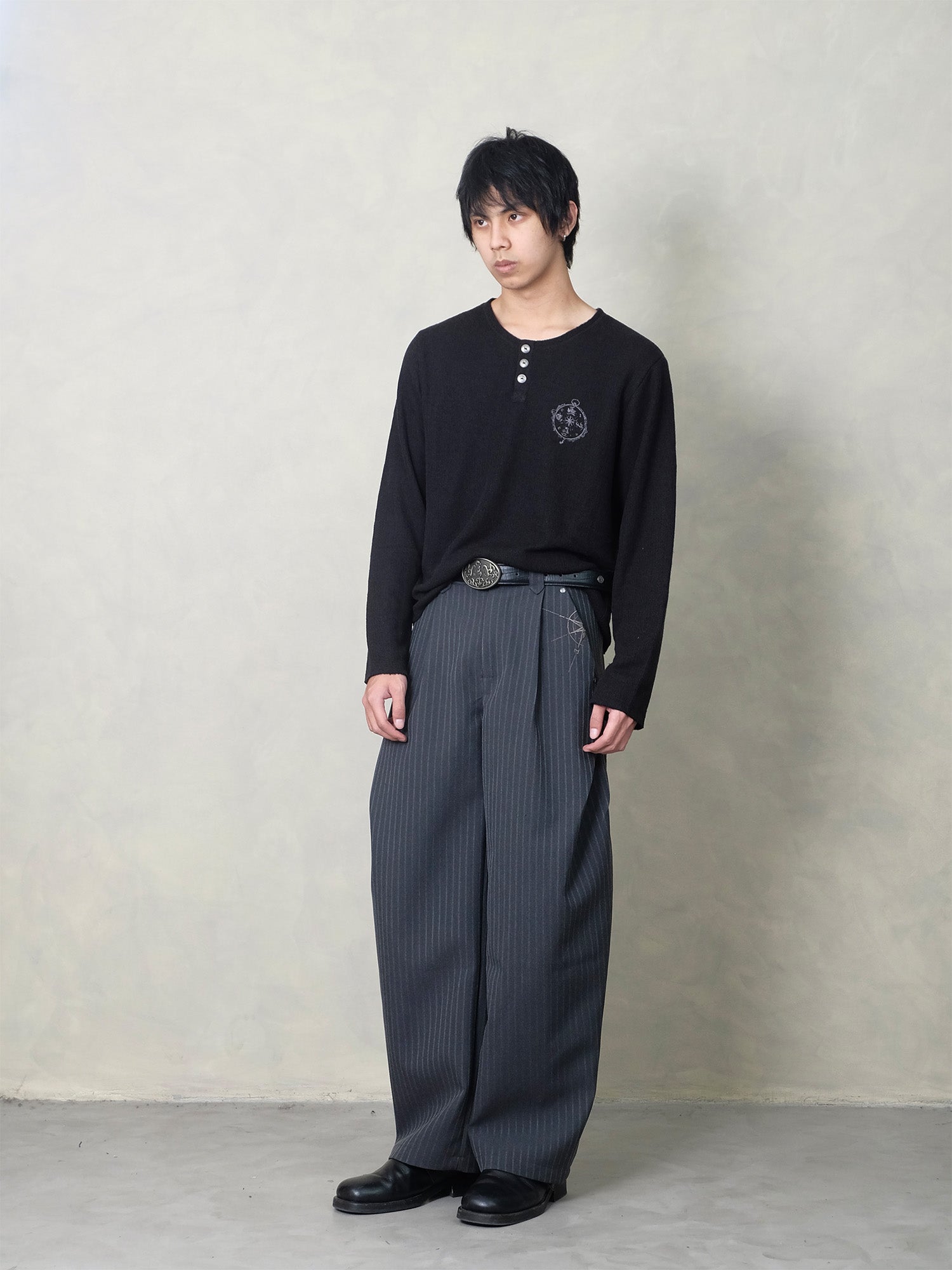 IN EXISTENCE Raw Hem Henley Long-Sleeve Tee