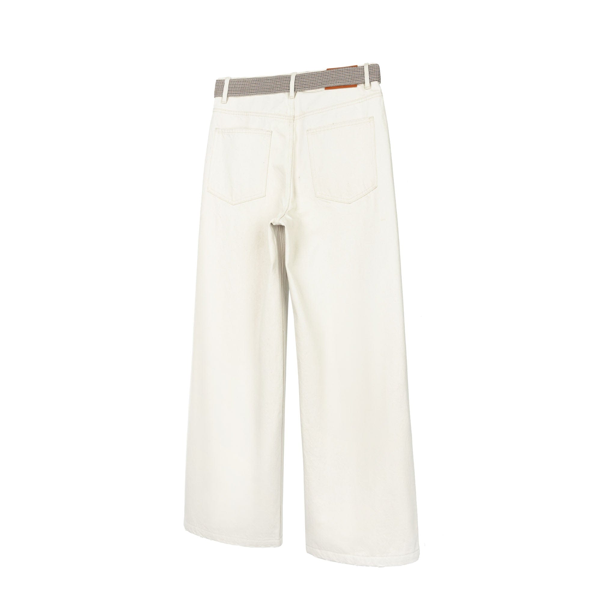OKAYTHXBYE Detachable Houndstooth Belt Distressed Wide-Leg Jeans
