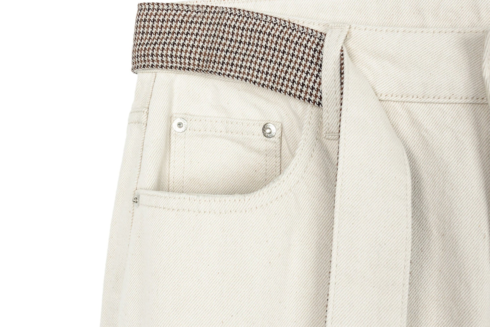 OKAYTHXBYE Detachable Houndstooth Belt Distressed Wide-Leg Jeans
