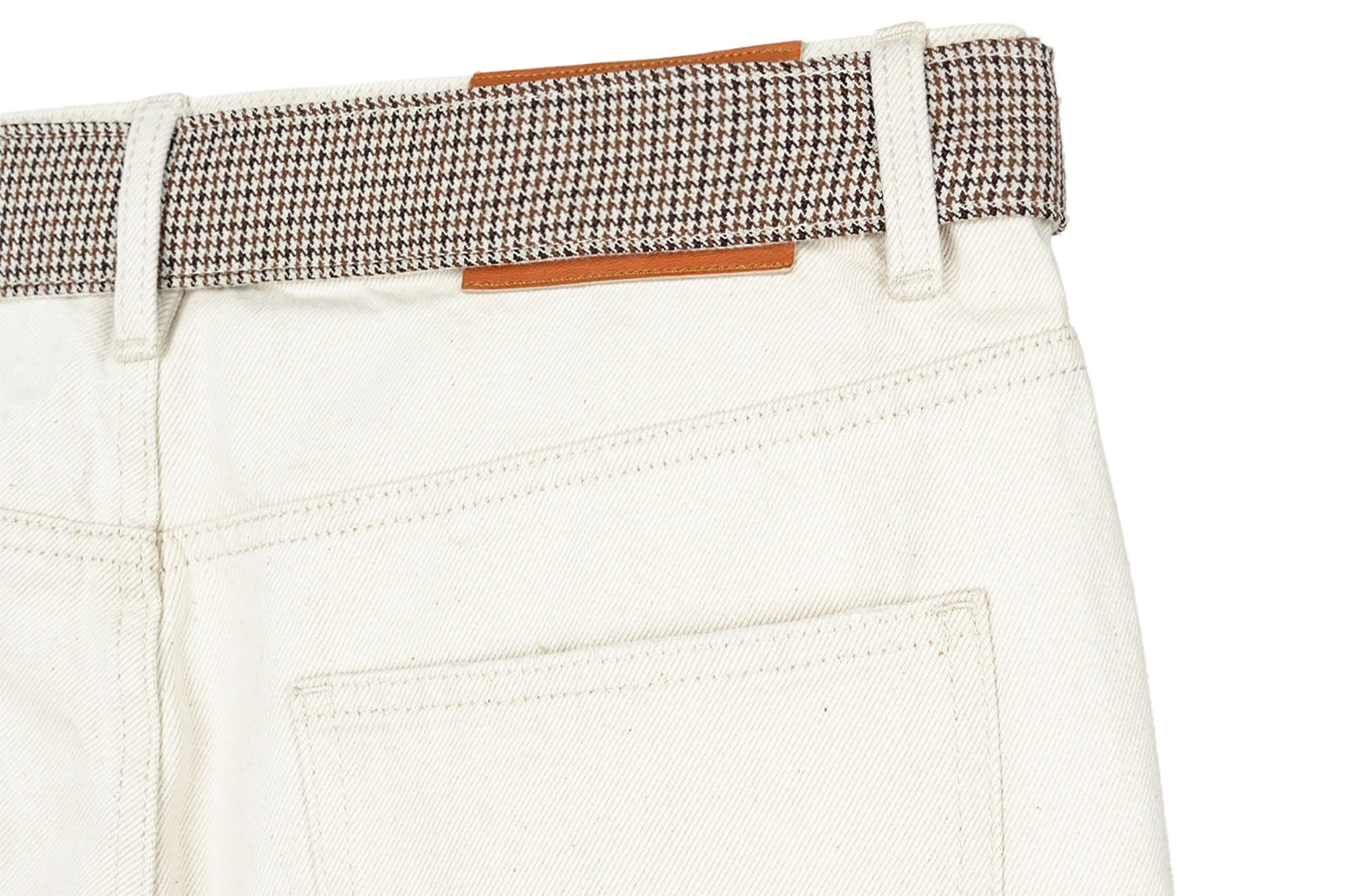 OKAYTHXBYE Detachable Houndstooth Belt Distressed Wide-Leg Jeans