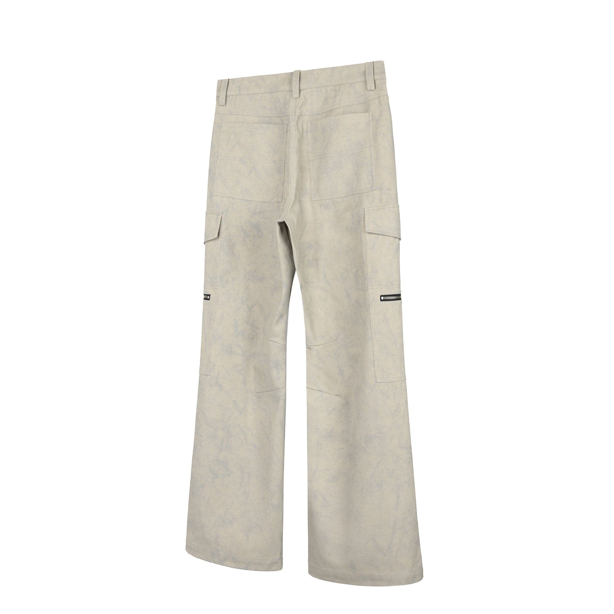 OKAYTHXBYE Muted Marble Multi-Pocket Panel Flared Cargo Pants, premium urban and streetwear designers apparel on PROJECTISR.com, OKAYTHXBYE