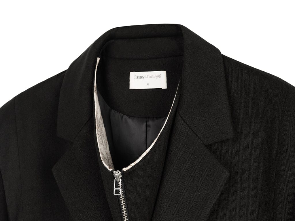 OKAYTHXBYE Convertible Jacquard Zip-Lapel Long Coat, premium urban and streetwear designers apparel on PROJECTISR.com, OKAYTHXBYE