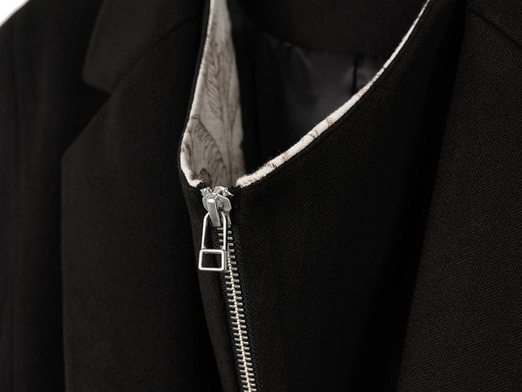 OKAYTHXBYE Convertible Jacquard Zip-Lapel Long Coat, premium urban and streetwear designers apparel on PROJECTISR.com, OKAYTHXBYE
