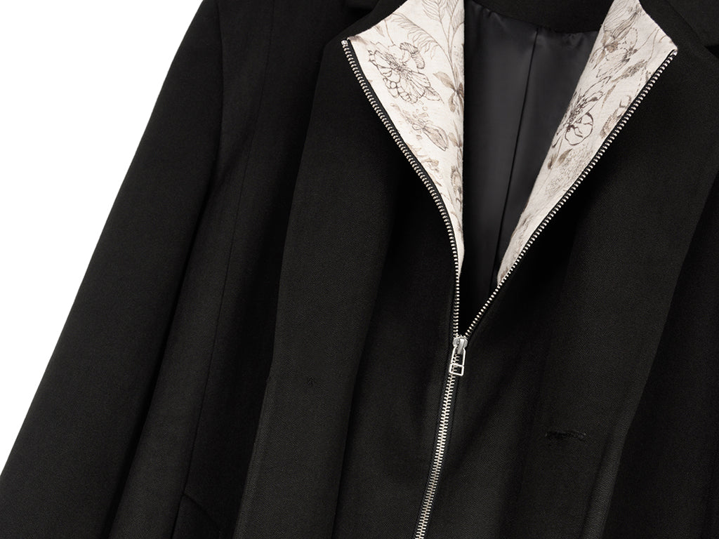 OKAYTHXBYE Convertible Jacquard Zip-Lapel Long Coat, premium urban and streetwear designers apparel on PROJECTISR.com, OKAYTHXBYE