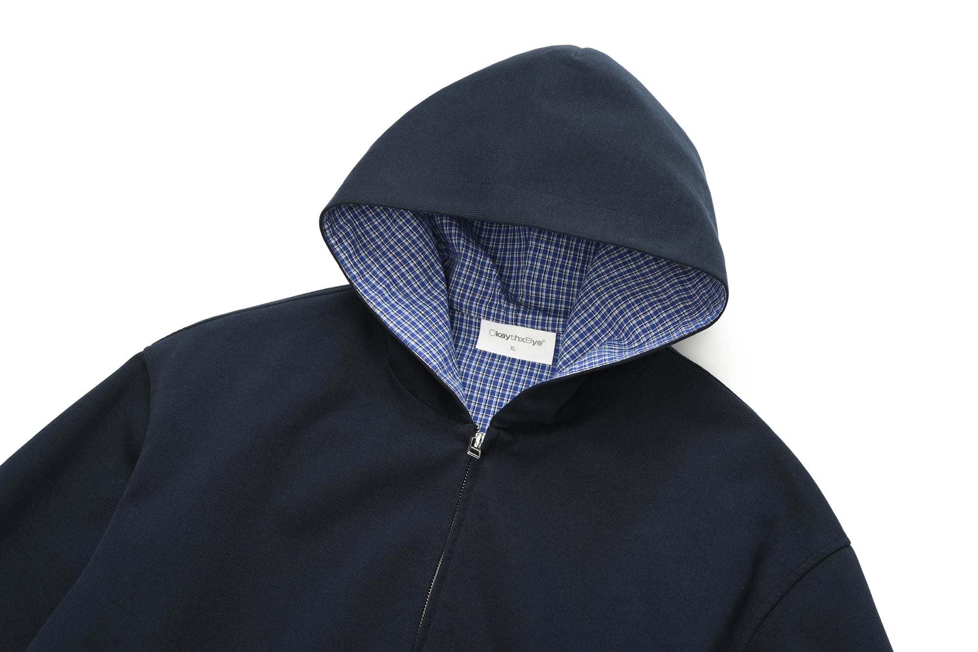 OKAYTHXBYE Houndstooth-Lined Zip-Up Hooded Jacket, premium urban and streetwear designers apparel on PROJECTISR.com, OKAYTHXBYE