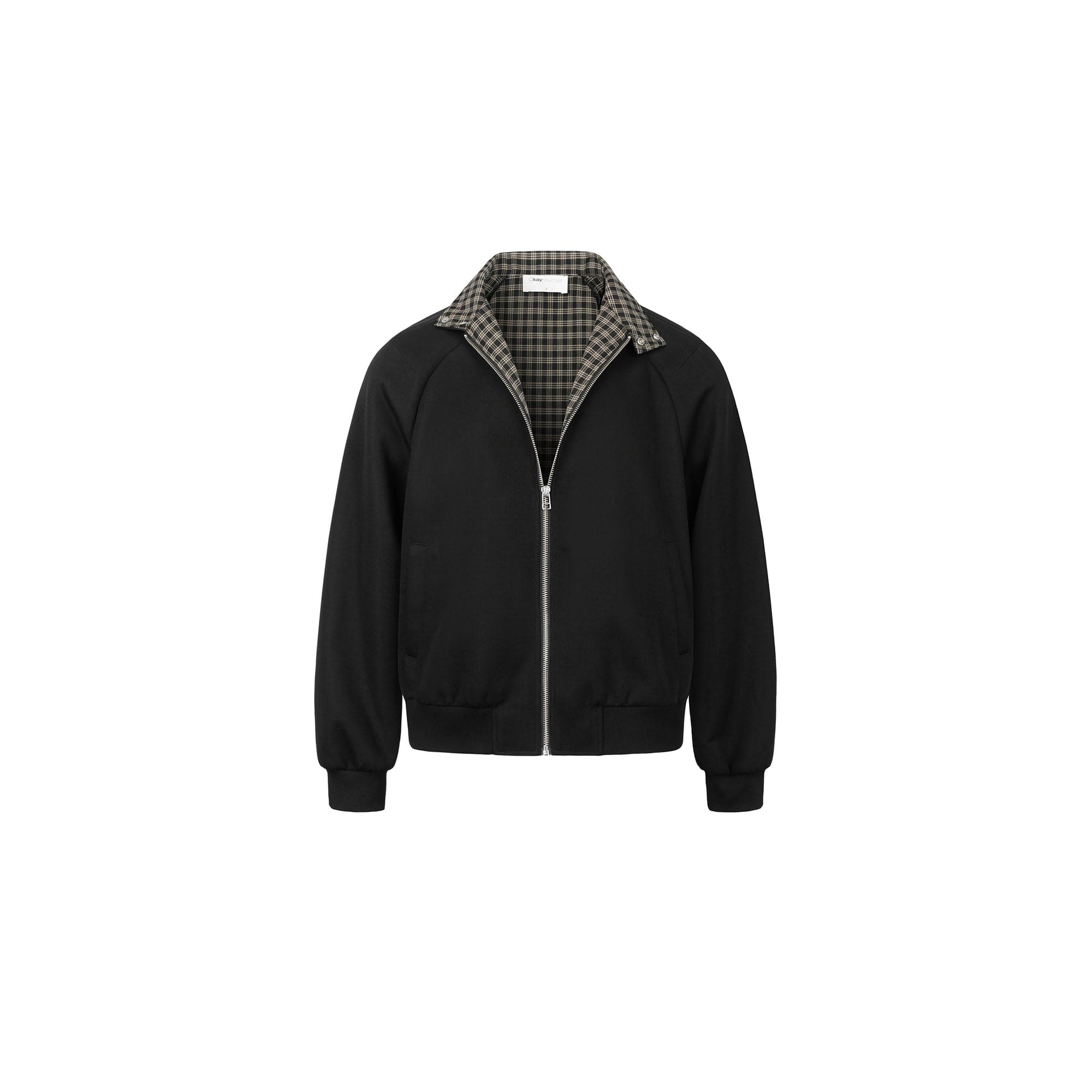 OKAYTHXBYE Checker-Lined Harrington Jacket, premium urban and streetwear designers apparel on PROJECTISR.com, OKAYTHXBYE