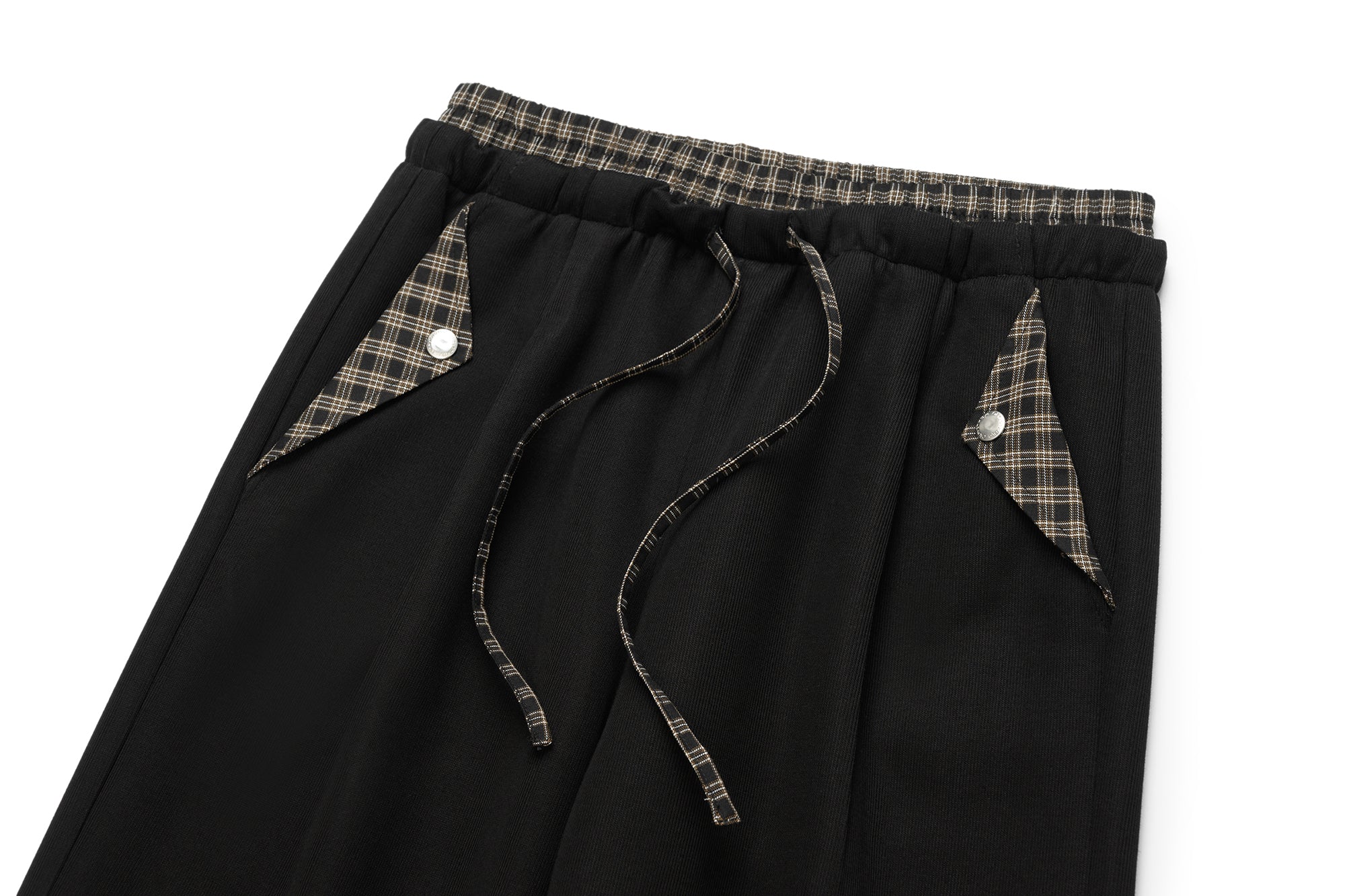 OKAYTHXBYE Plaid Layered Waist Drawstring Sweatpants, premium urban and streetwear designers apparel on PROJECTISR.com, OKAYTHXBYE