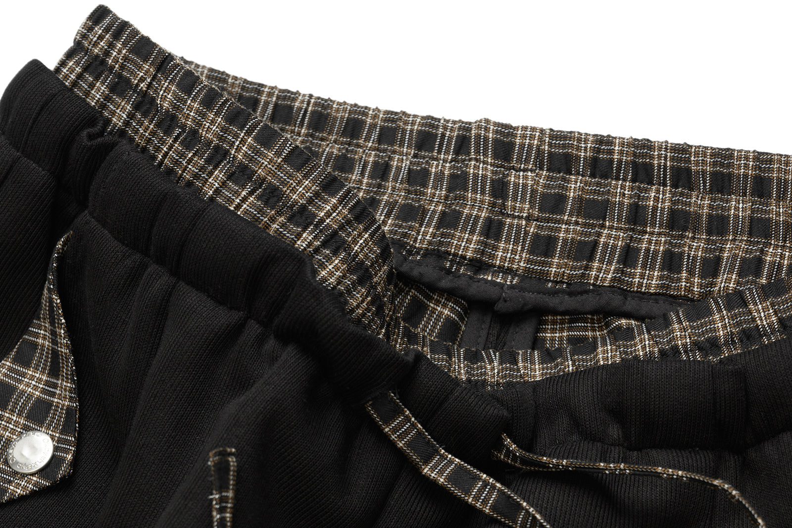 OKAYTHXBYE Plaid Layered Waist Drawstring Sweatpants, premium urban and streetwear designers apparel on PROJECTISR.com, OKAYTHXBYE