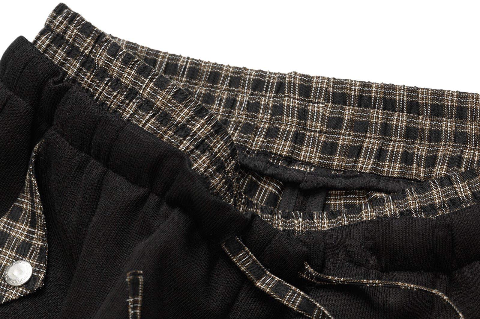 OKAYTHXBYE Plaid Layered Waist Drawstring Sweatpants, premium urban and streetwear designers apparel on PROJECTISR.com, OKAYTHXBYE