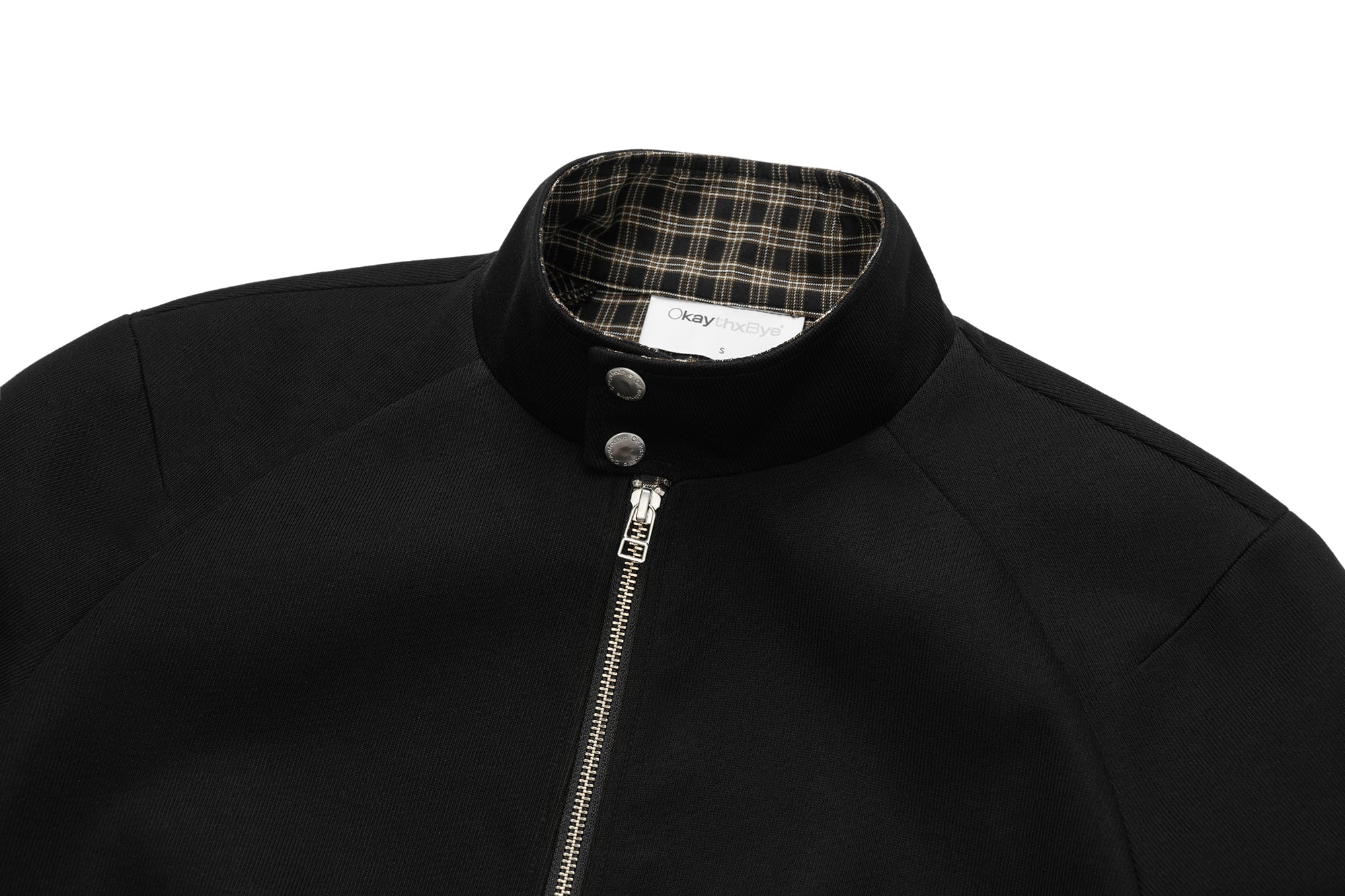 OKAYTHXBYE Checker-Lined Harrington Jacket, premium urban and streetwear designers apparel on PROJECTISR.com, OKAYTHXBYE