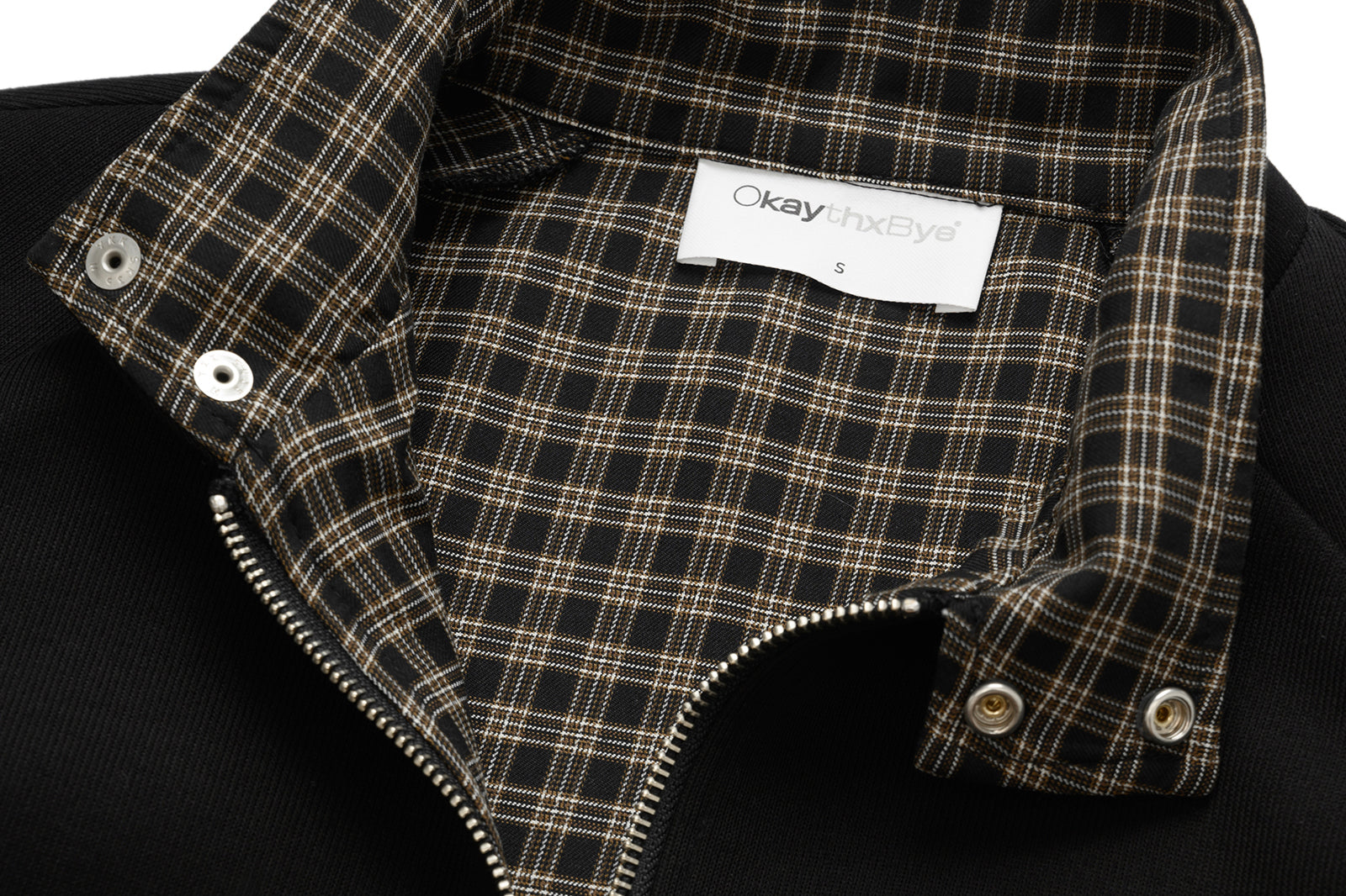 OKAYTHXBYE Checker-Lined Harrington Jacket, premium urban and streetwear designers apparel on PROJECTISR.com, OKAYTHXBYE