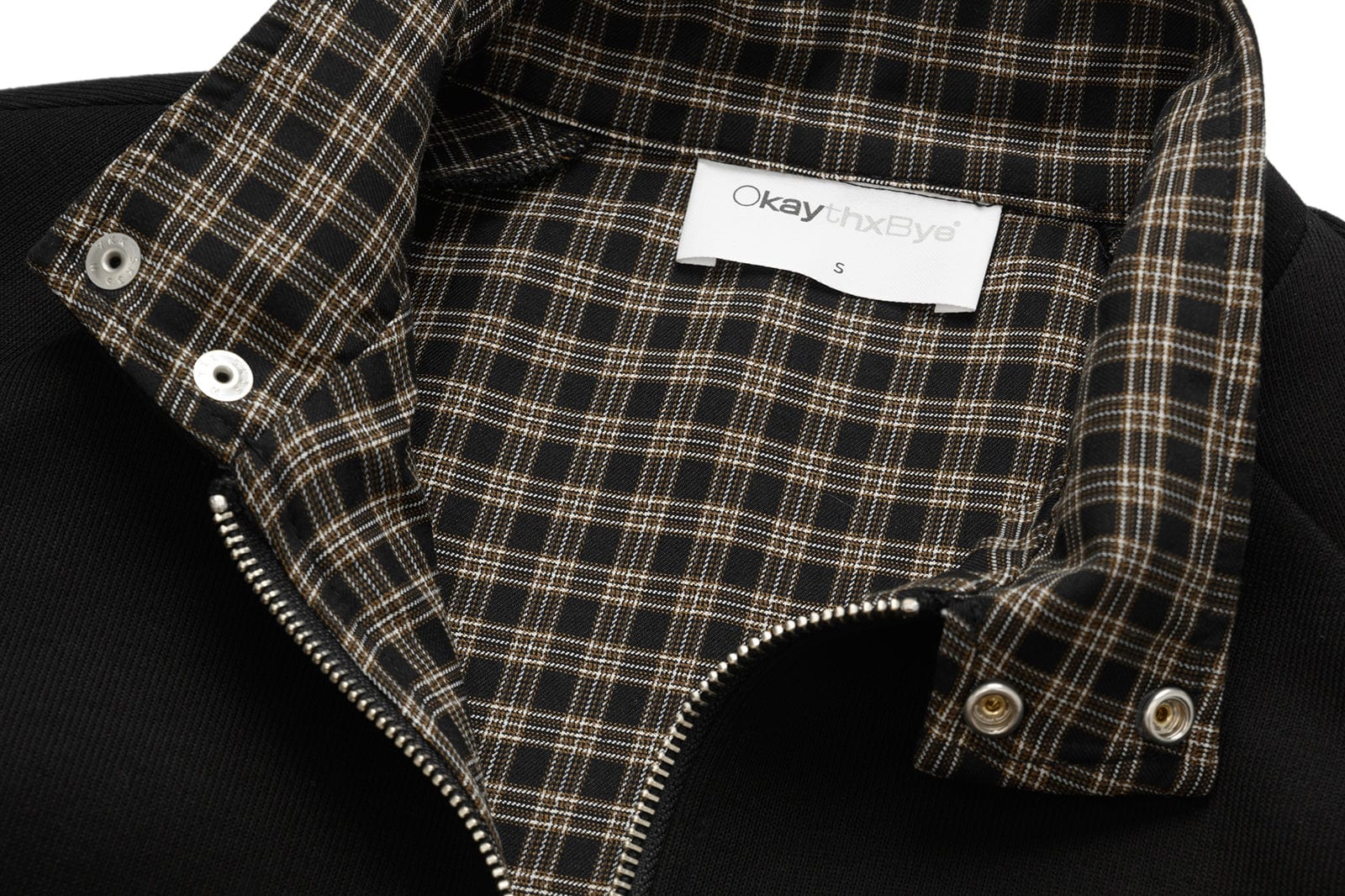 OKAYTHXBYE Checker-Lined Harrington Jacket, premium urban and streetwear designers apparel on PROJECTISR.com, OKAYTHXBYE