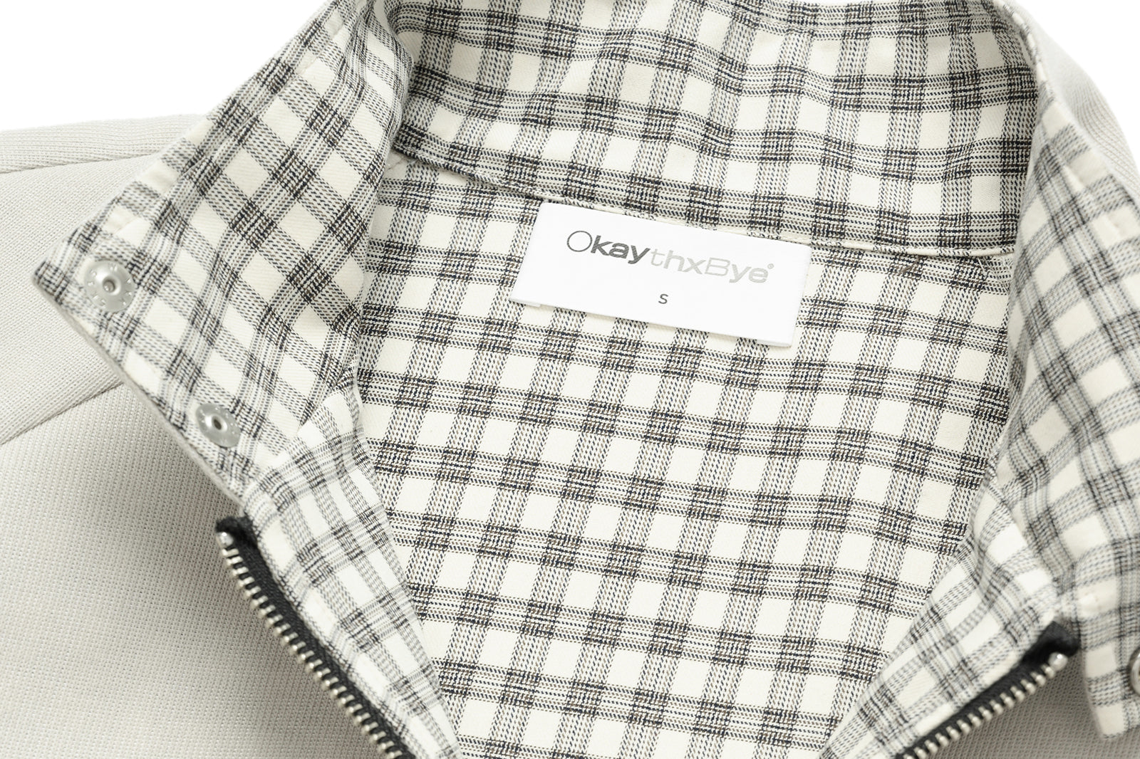 OKAYTHXBYE Checker-Lined Harrington Jacket, premium urban and streetwear designers apparel on PROJECTISR.com, OKAYTHXBYE