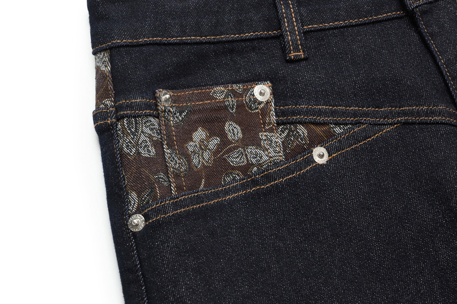 OKAYTHXBYE Floral Paneled Waist Raw Jeans, premium urban and streetwear designers apparel on PROJECTISR.com, OKAYTHXBYE