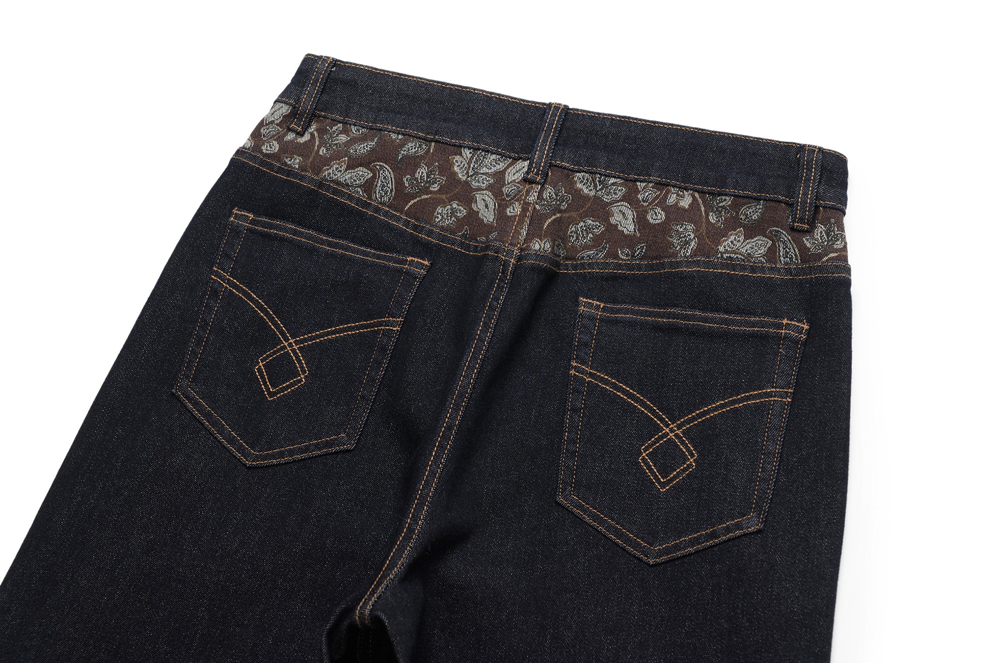 OKAYTHXBYE Floral Paneled Waist Raw Jeans, premium urban and streetwear designers apparel on PROJECTISR.com, OKAYTHXBYE