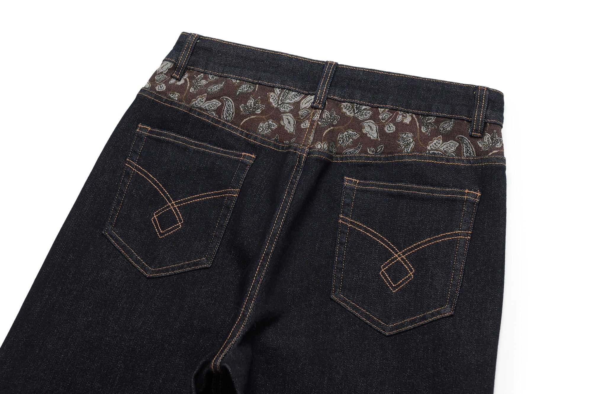 OKAYTHXBYE Floral Paneled Waist Raw Jeans, premium urban and streetwear designers apparel on PROJECTISR.com, OKAYTHXBYE