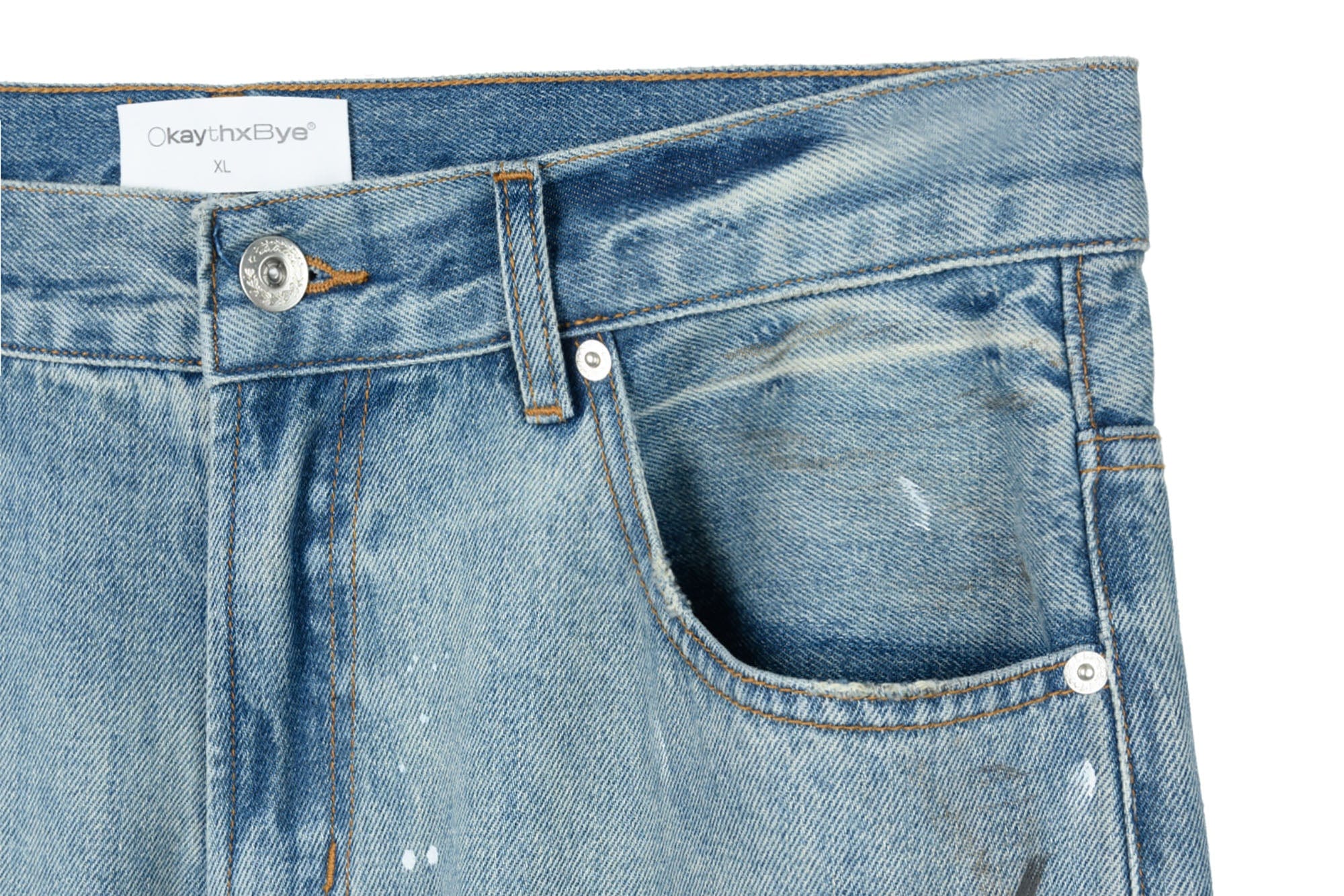 OKAYTHXBYE Paint-Splattered Distressed Jeans