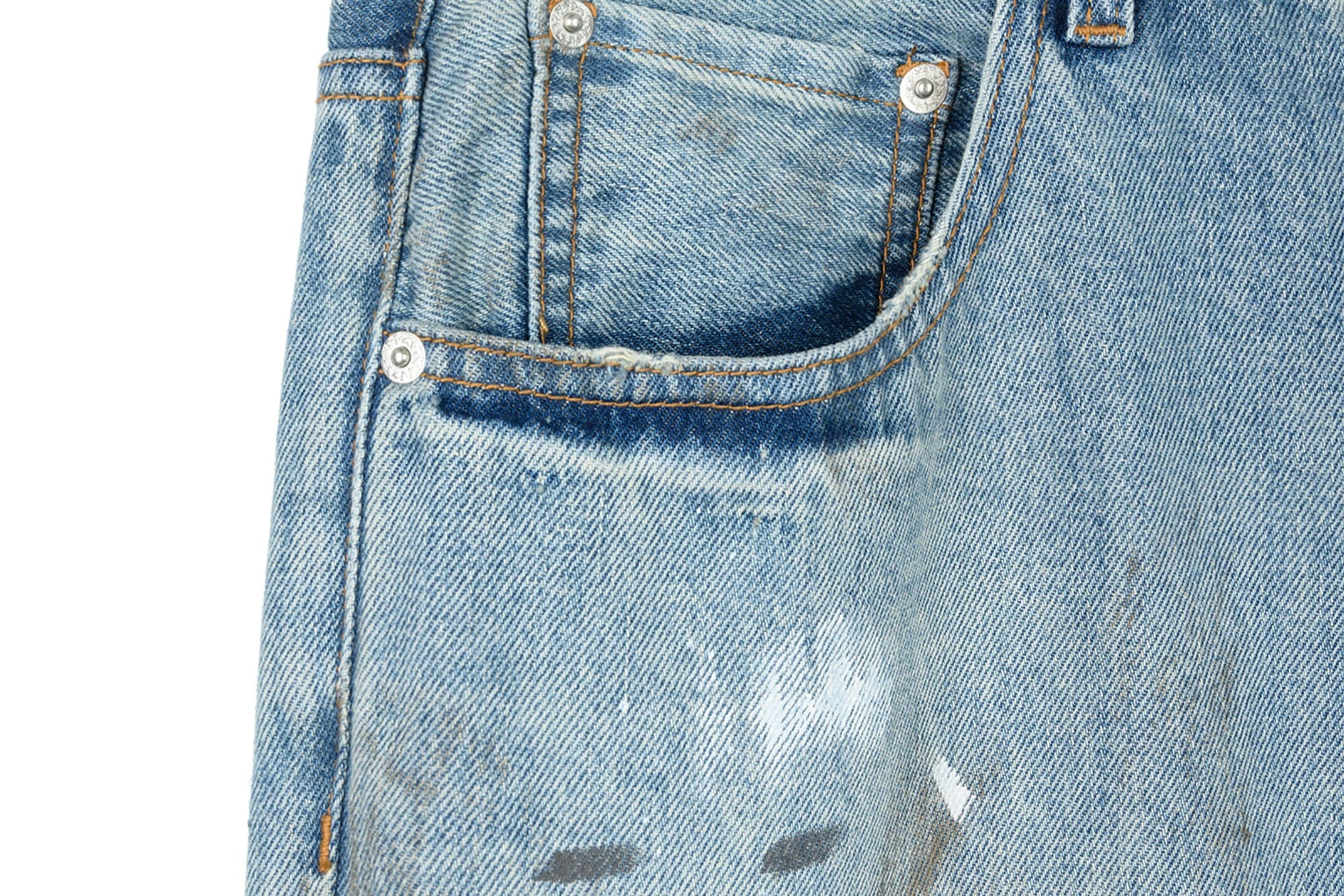 OKAYTHXBYE Paint-Splattered Distressed Jeans