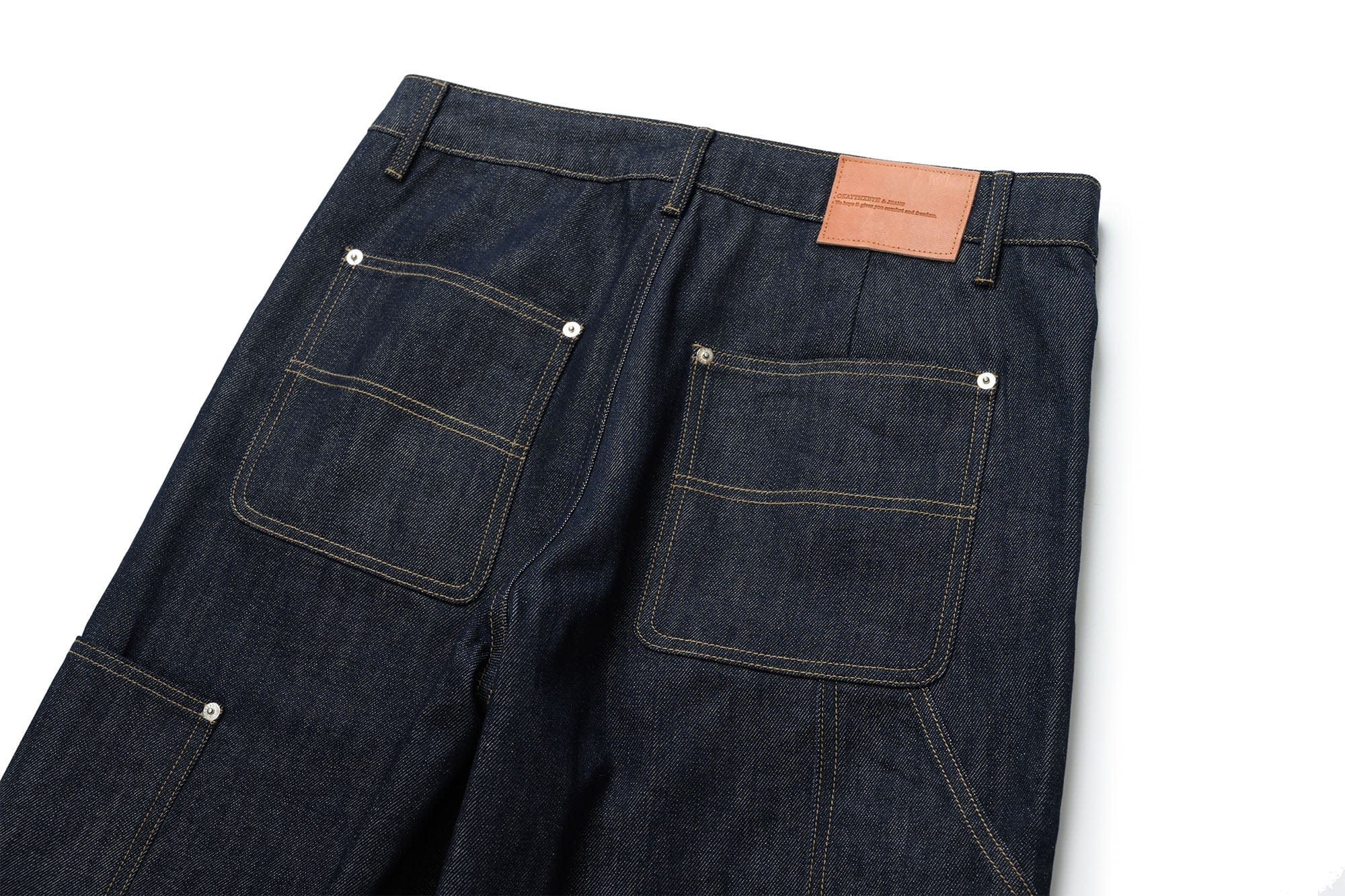 OKAYTHXBYE Paneled Double-Knee Wide-Leg Denim Pants, premium urban and streetwear designers apparel on PROJECTISR.com, OKAYTHXBYE