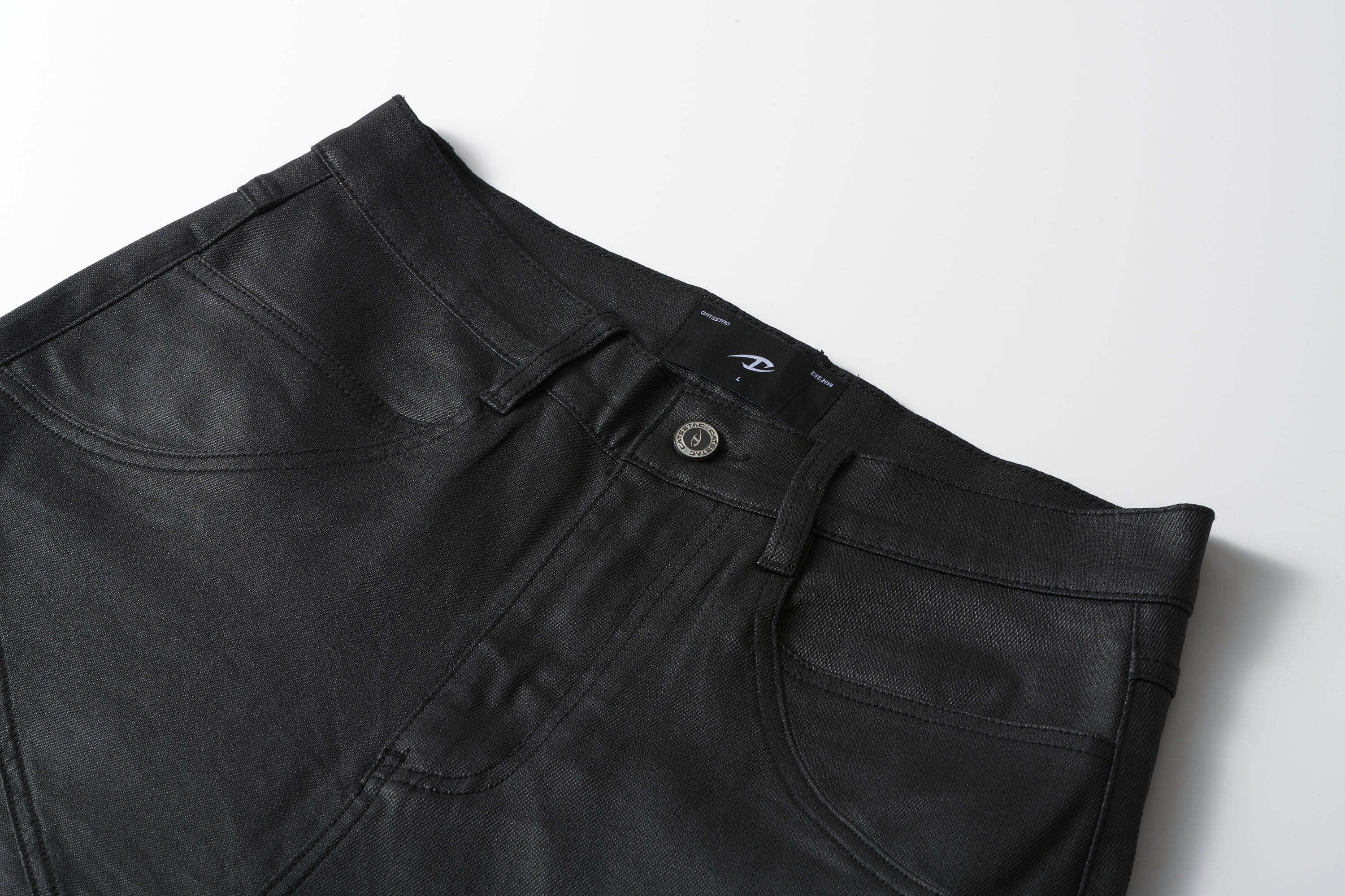 CATSSTAC Waxed Panelled Crinkled Jeans, premium urban and streetwear designers apparel on PROJECTISR.com, CATSSTAC