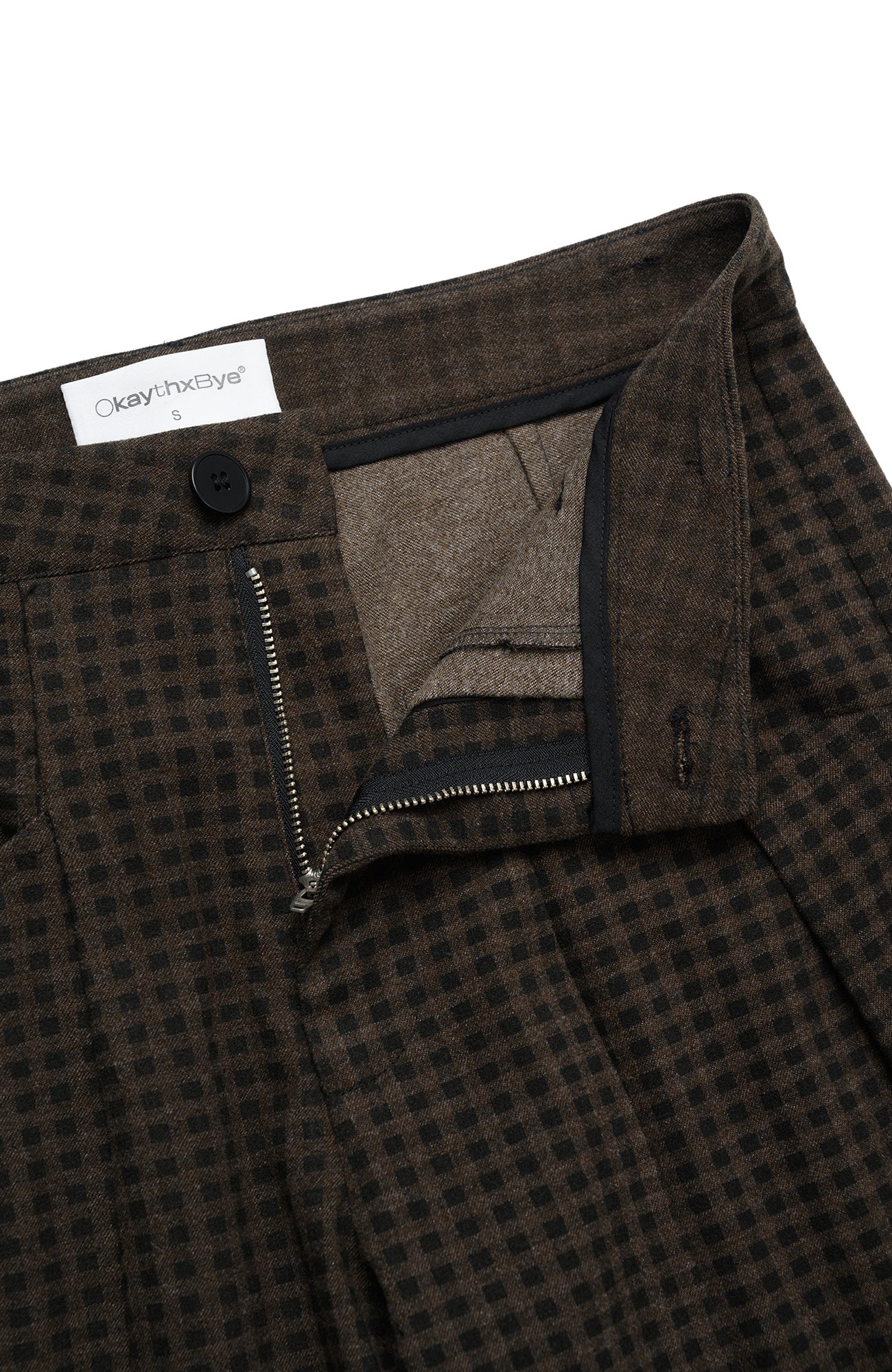 OKAYTHXBYE Retro Checks Double-Pleated Trousers, premium urban and streetwear designers apparel on PROJECTISR.com, OKAYTHXBYE