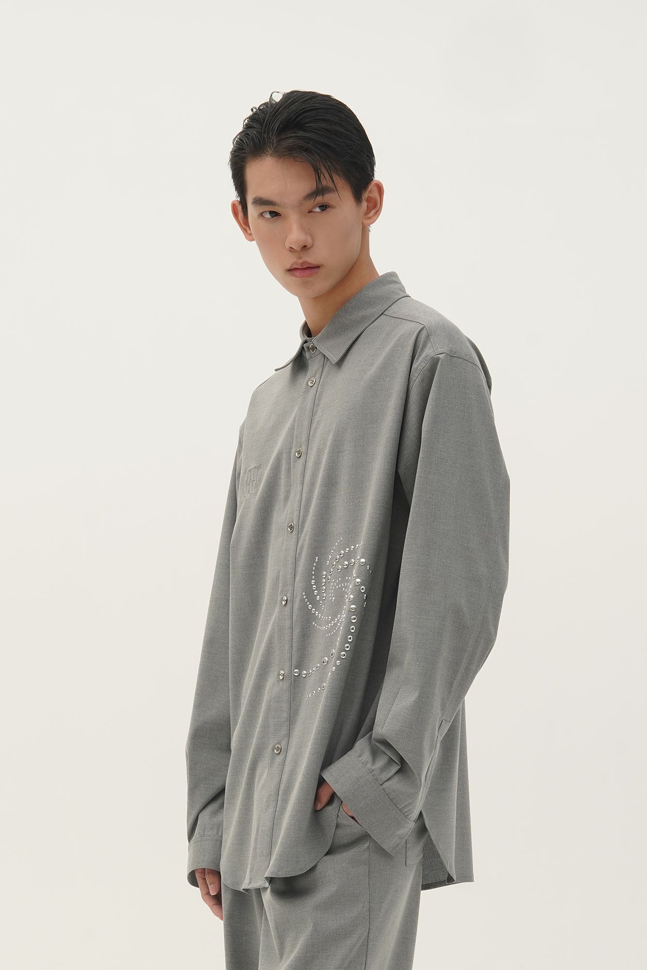 ORAL UTOPIA Spiral Embellished Wool-Blend Shirt
