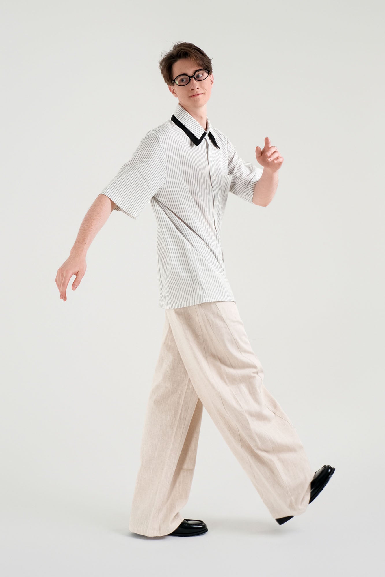 WIID Striped Contrast-Collar Tie-Neck Half Shirt, premium urban and streetwear designers apparel on PROJECTISR.com, WIID