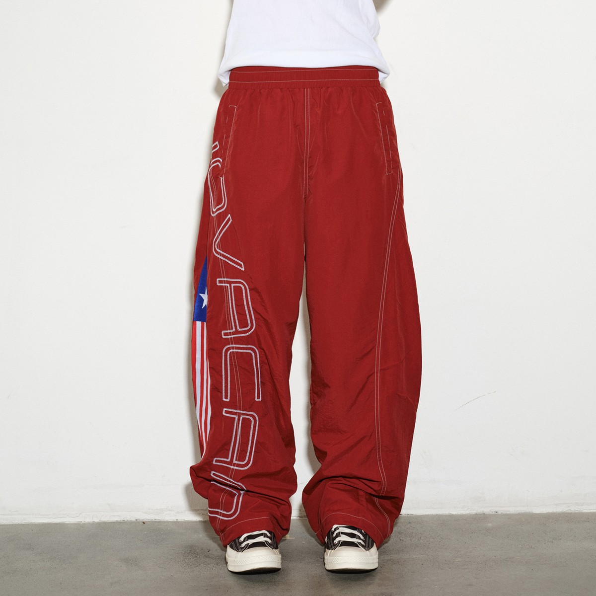 NOVACAM Retro Embroidered Nylon Windbreaker Pants