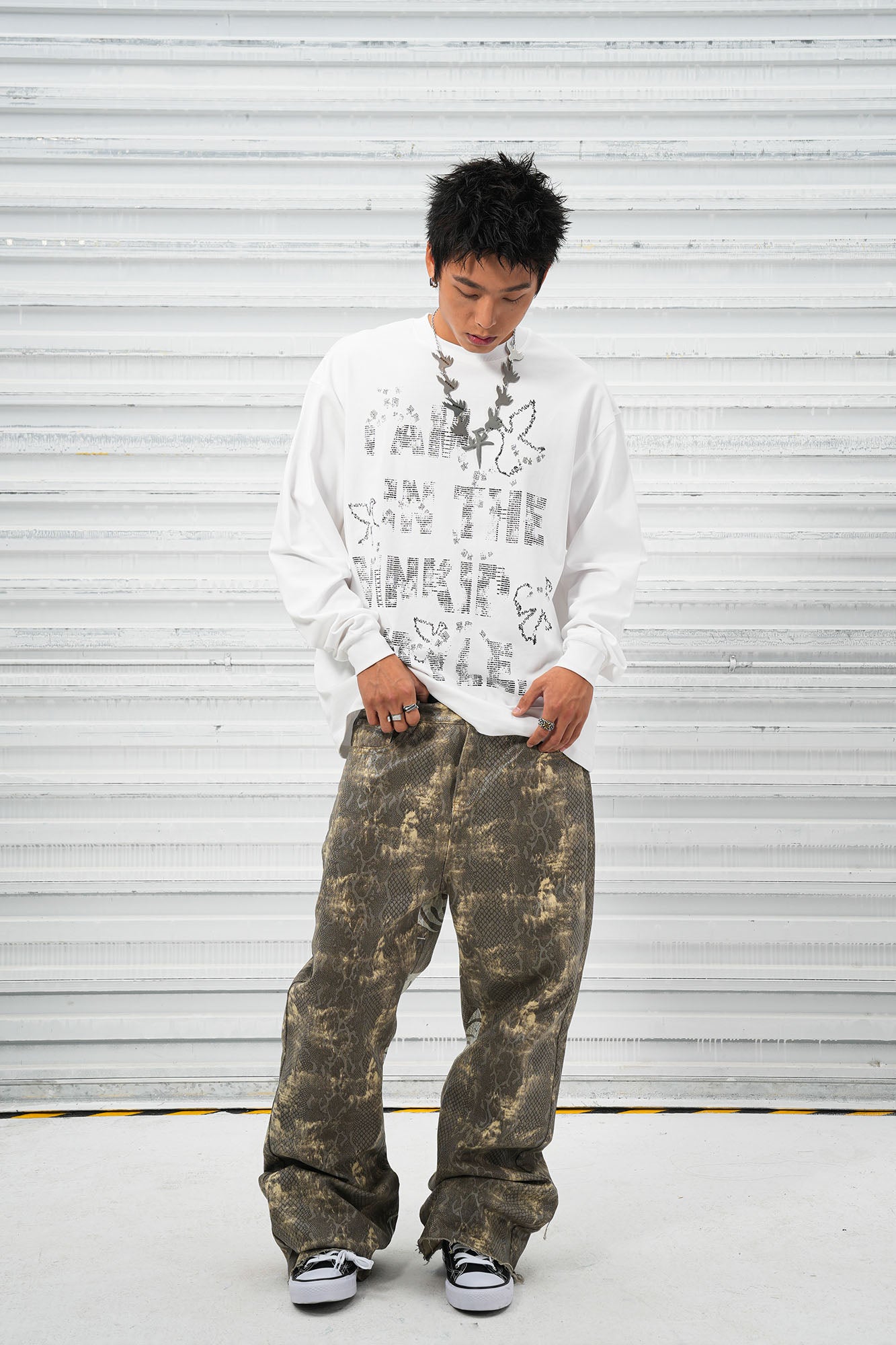 VINKID Snakeskin Waxed Baggy Pants, premium urban and streetwear designers apparel on PROJECTISR.com, VINKID