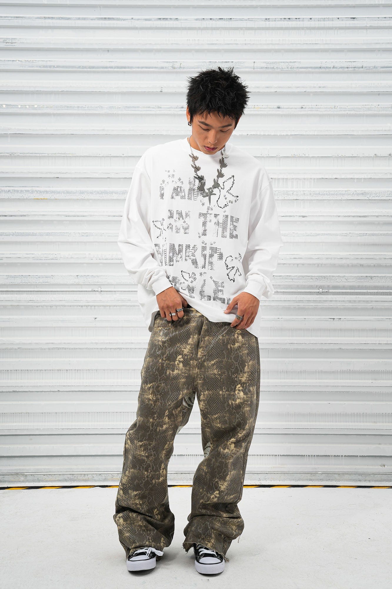 VINKID Snakeskin Waxed Baggy Pants, premium urban and streetwear designers apparel on PROJECTISR.com, VINKID