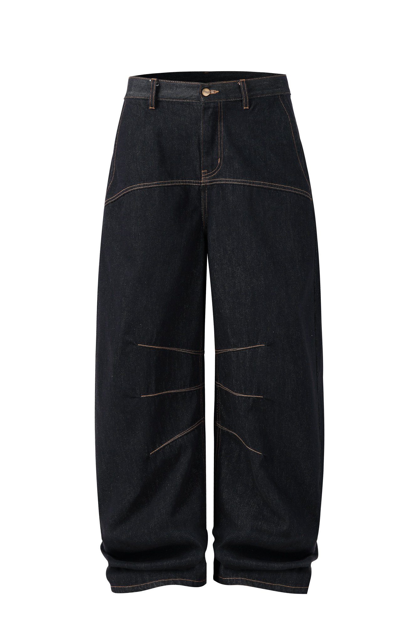 NOVACAM Raw Slub Denim Curved Wide-Leg Jeans