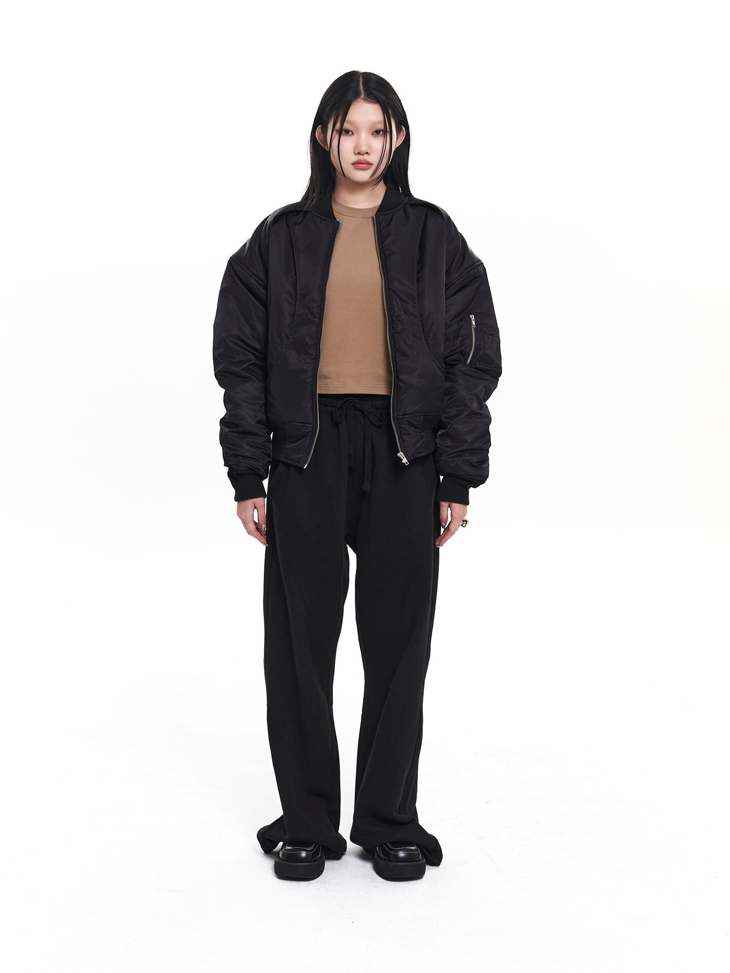EGOFETCH Ruched Cropped Bomber Jacket